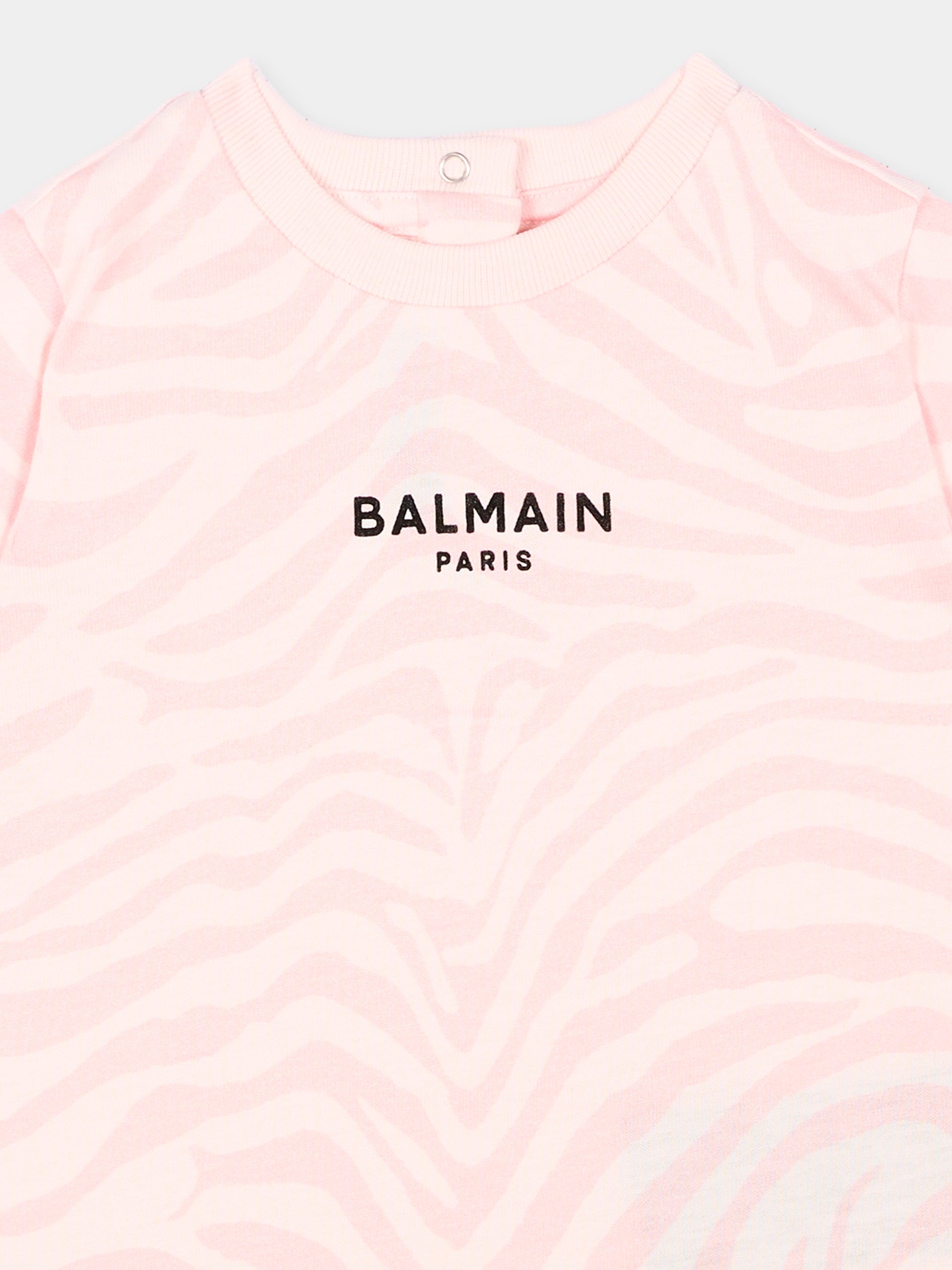 T-Shirt rosa per neonata con logo,Balmain Kids,BZ8041 Z4119 508RS