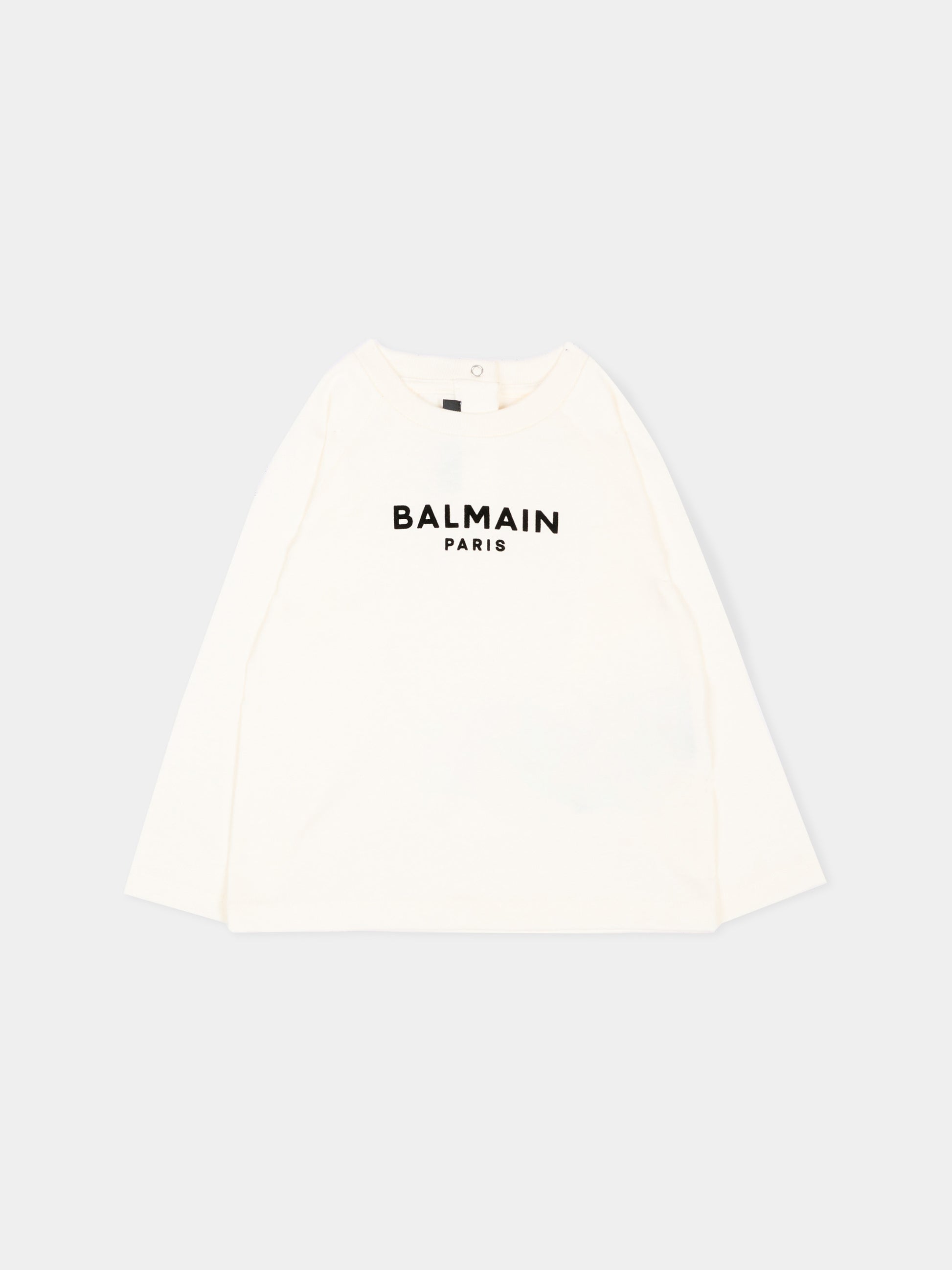 T-Shirt avorio per neonato con logo,Balmain Kids,BZ8310 Z3672 102NE