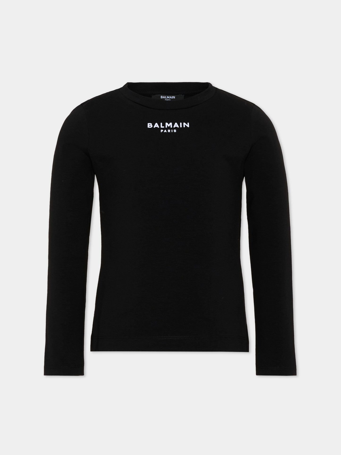 T-Shirt a manica lunga nera per bambina con logo,Balmain Kids,BZ8A70 Z3277 930BC