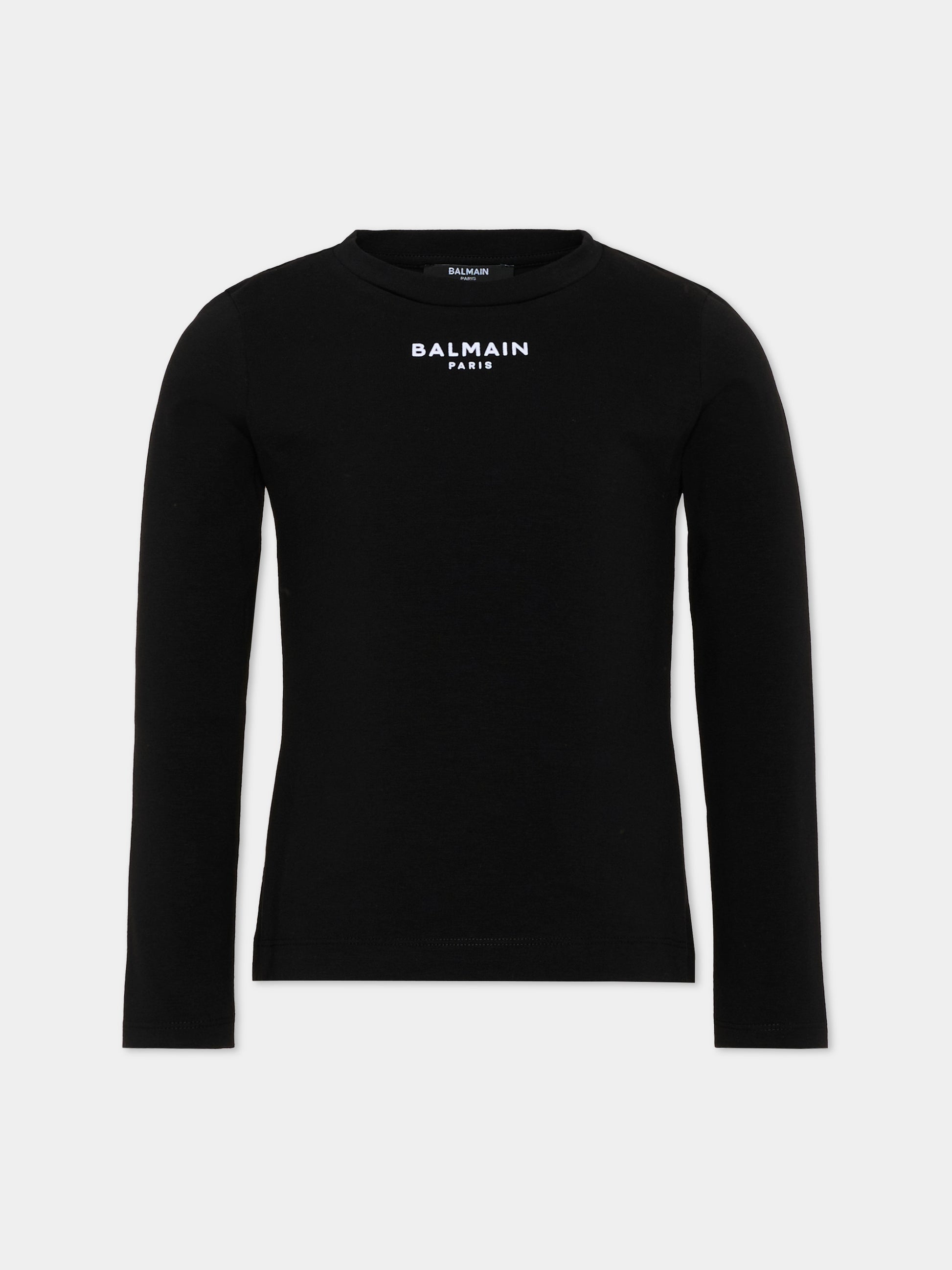 T-Shirt a manica lunga nera per bambina con logo,Balmain Kids,BZ8A70 Z3277 930BC