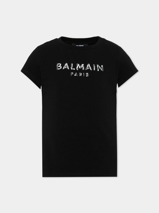 T-Shirt nera per bambina con logo,Balmain Kids,BZ8A81 Z3277 930BC