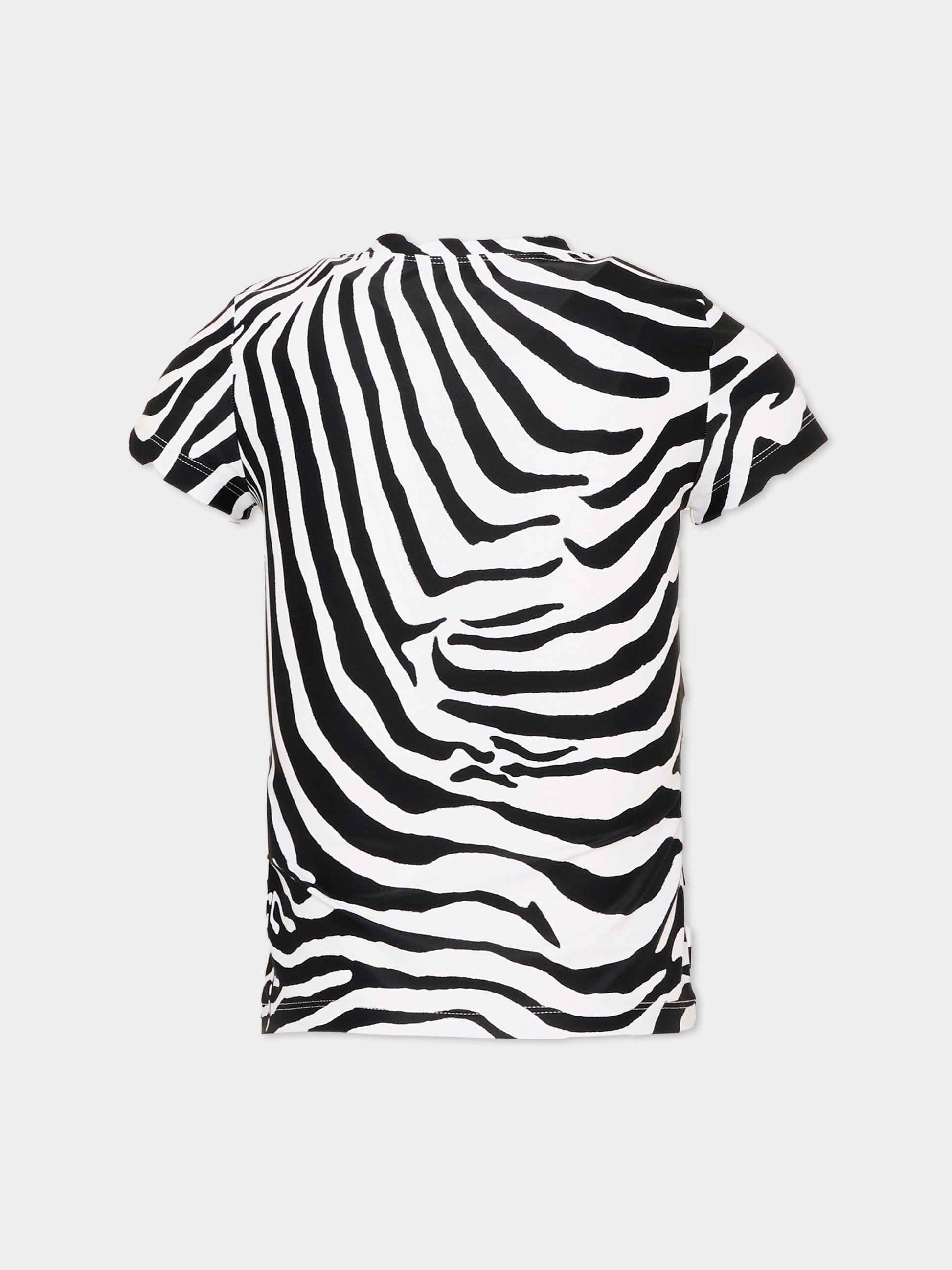 T-Shirt multicolor per bambina con stampa zebrata e logo,Balmain Kids,BZ8B21 Z4178 100NE