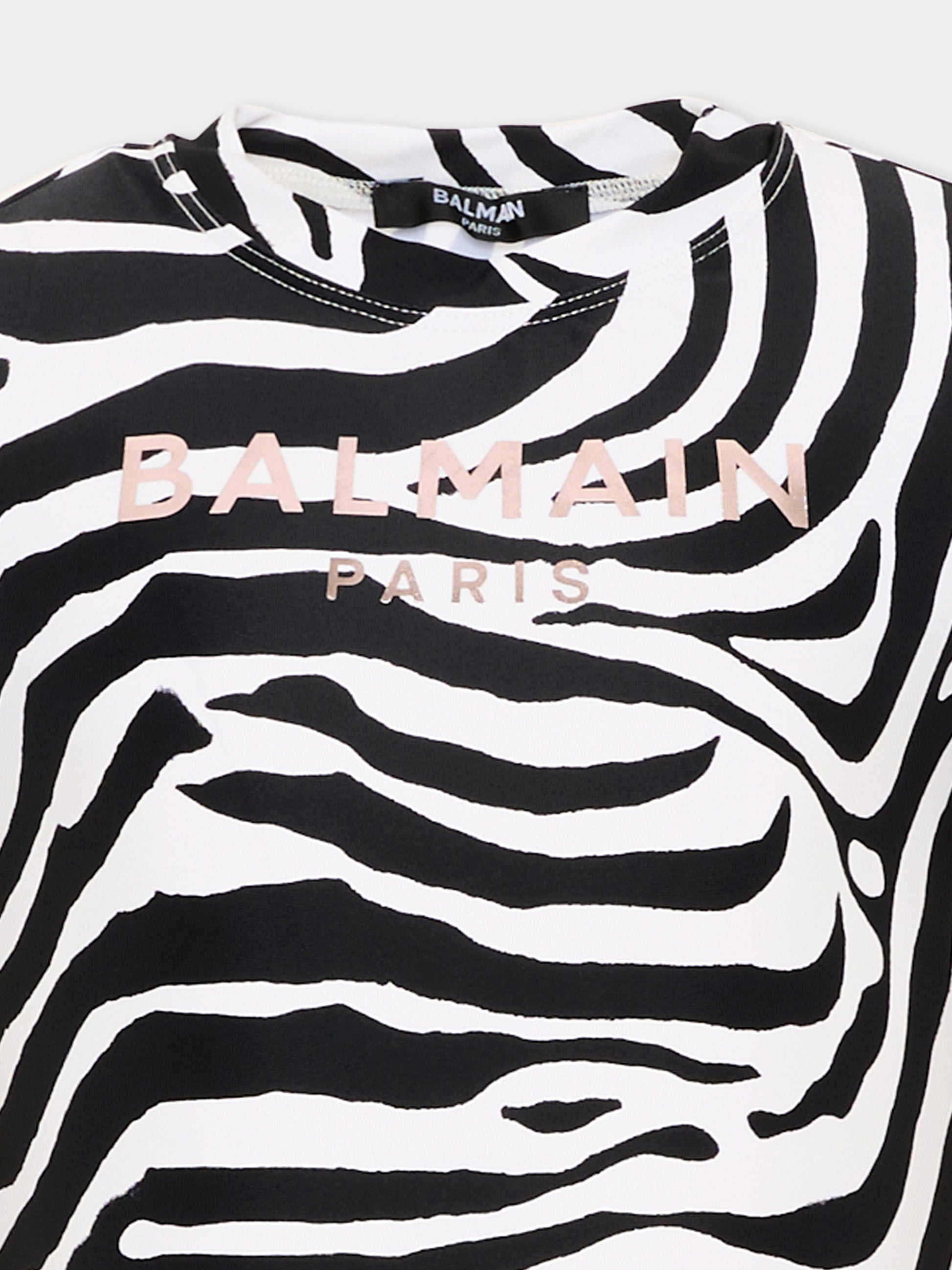 T-Shirt multicolor per bambina con stampa zebrata e logo,Balmain Kids,BZ8B21 Z4178 100NE