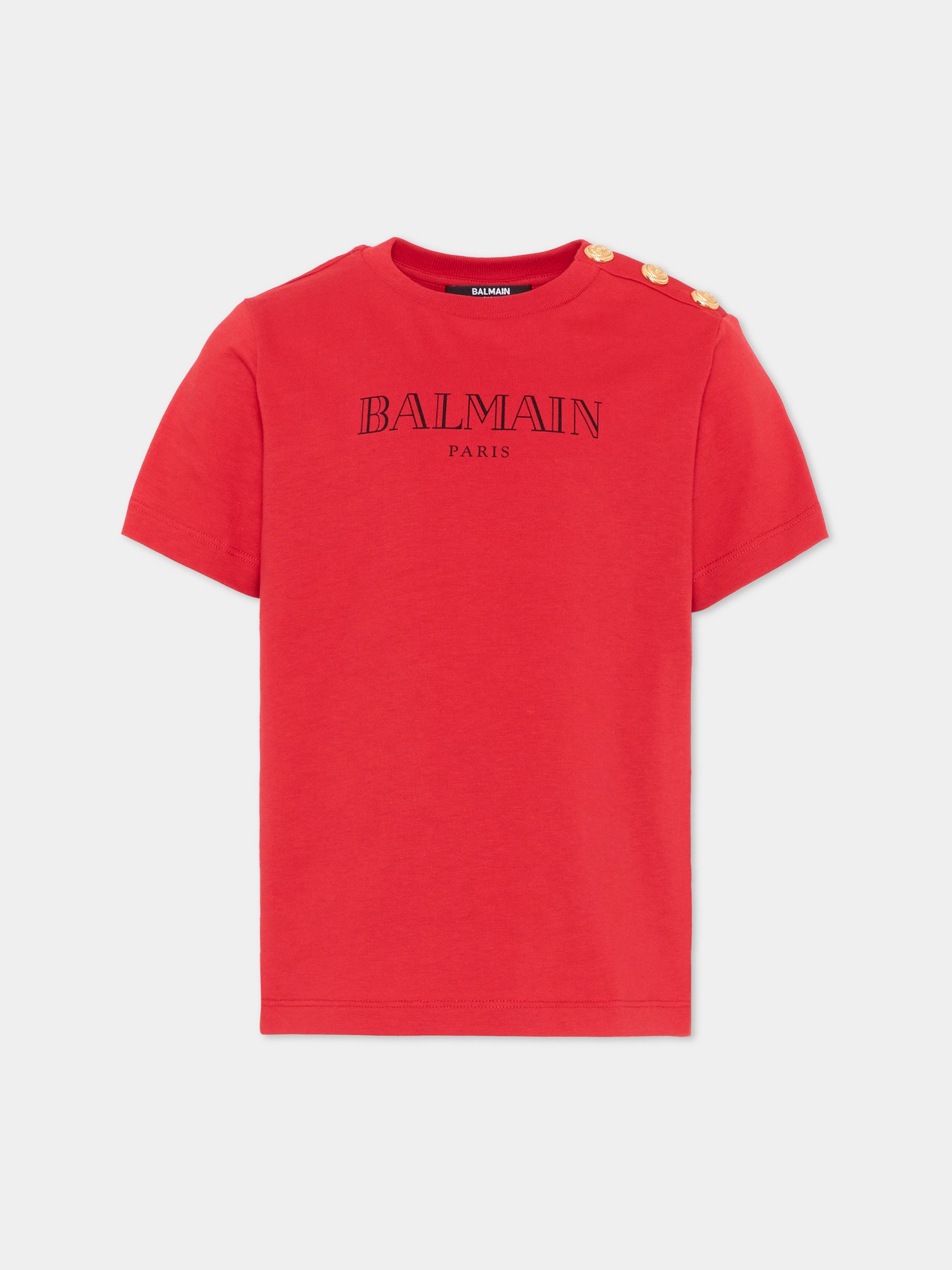 T-Shirt rossa per bambini con logo,Balmain Kids,BZ8H51 Z3672 479NE