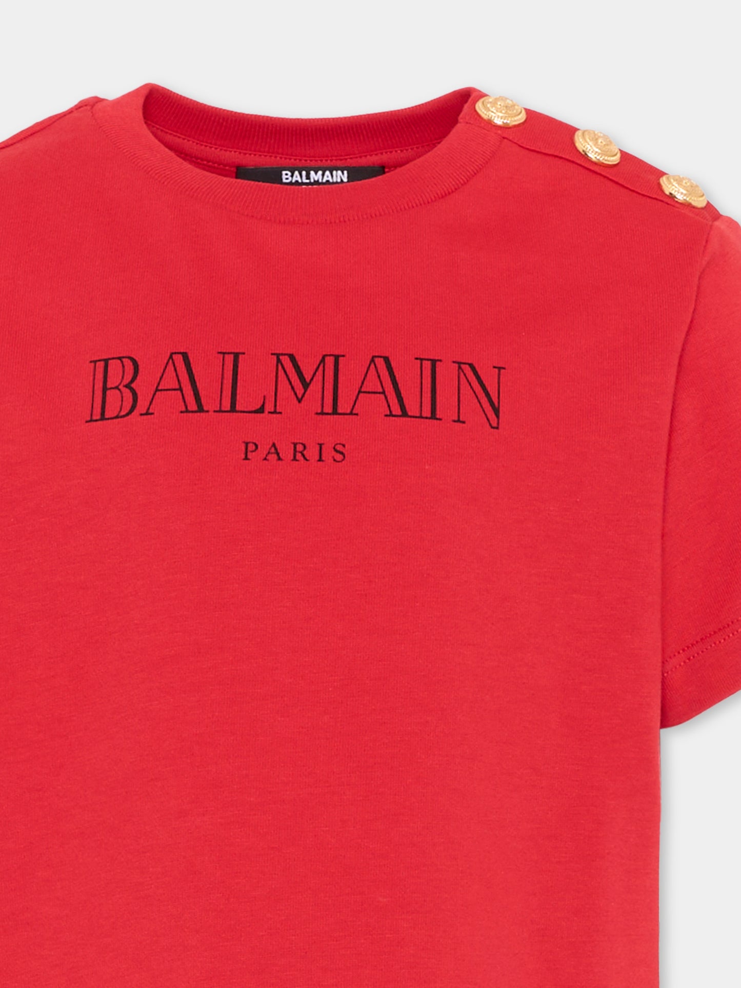 T-Shirt rossa per bambini con logo,Balmain Kids,BZ8H51 Z3672 479NE