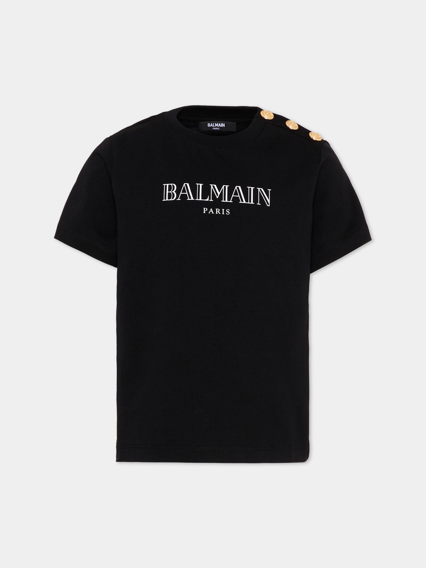 T-Shirt nera per bambini con logo,Balmain Kids,BZ8H51 Z3672 930BC