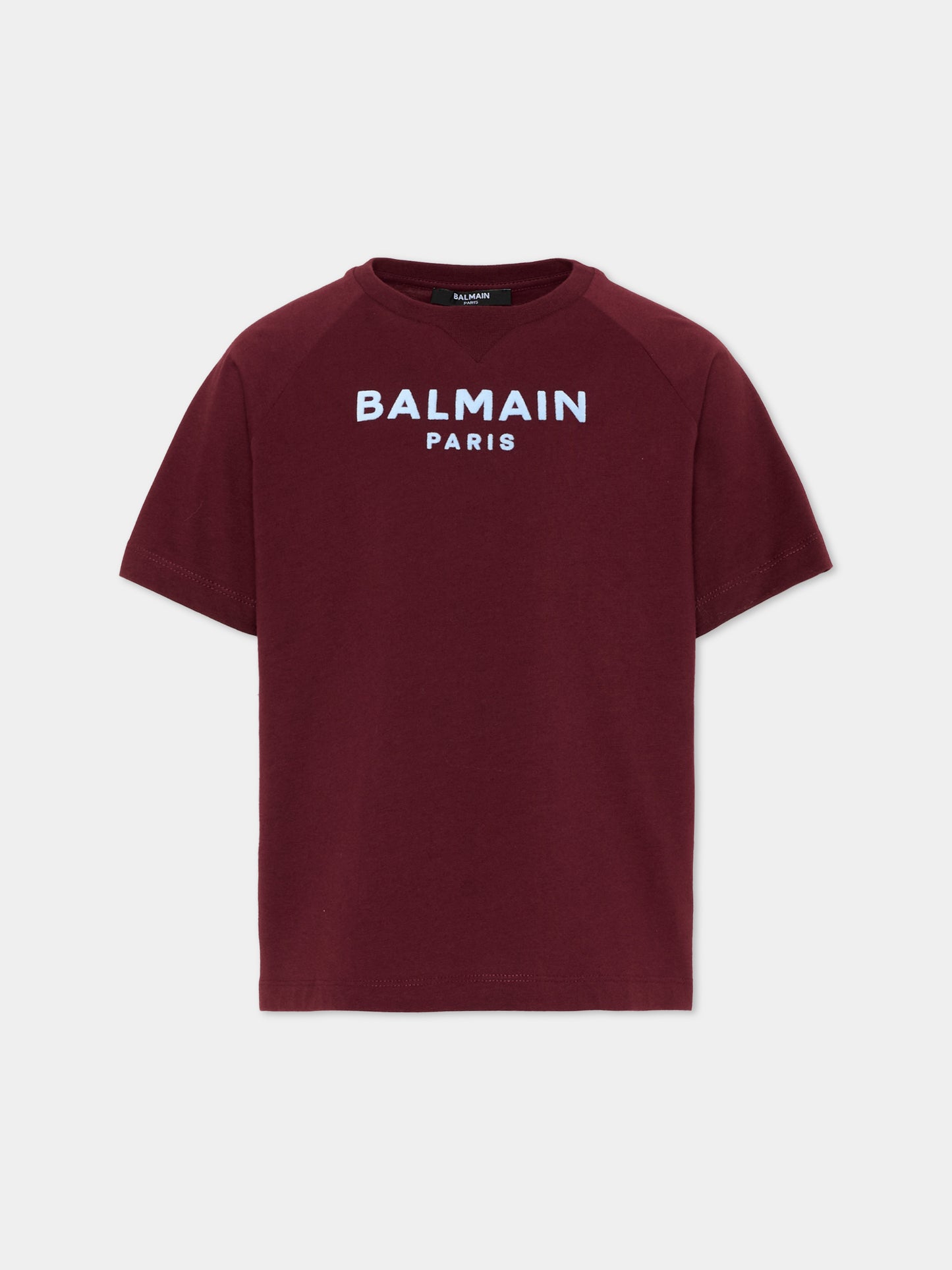 T-Shirt bordeaux per bambino con logo,Balmain Kids,BZ8I01 Z3672 530CE