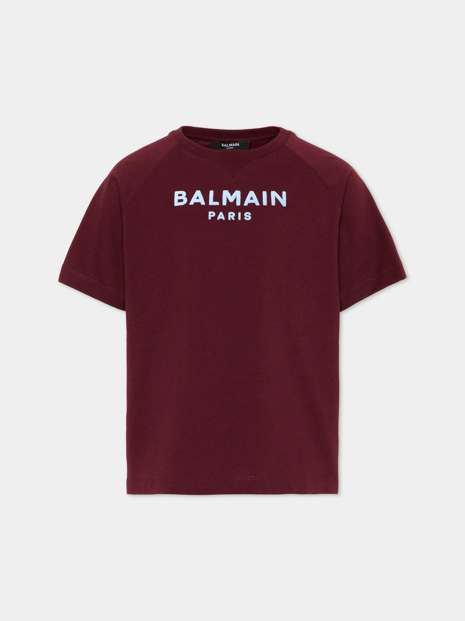 T-Shirt bordeaux per bambino con logo,Balmain Kids,BZ8I01 Z3672 530CE