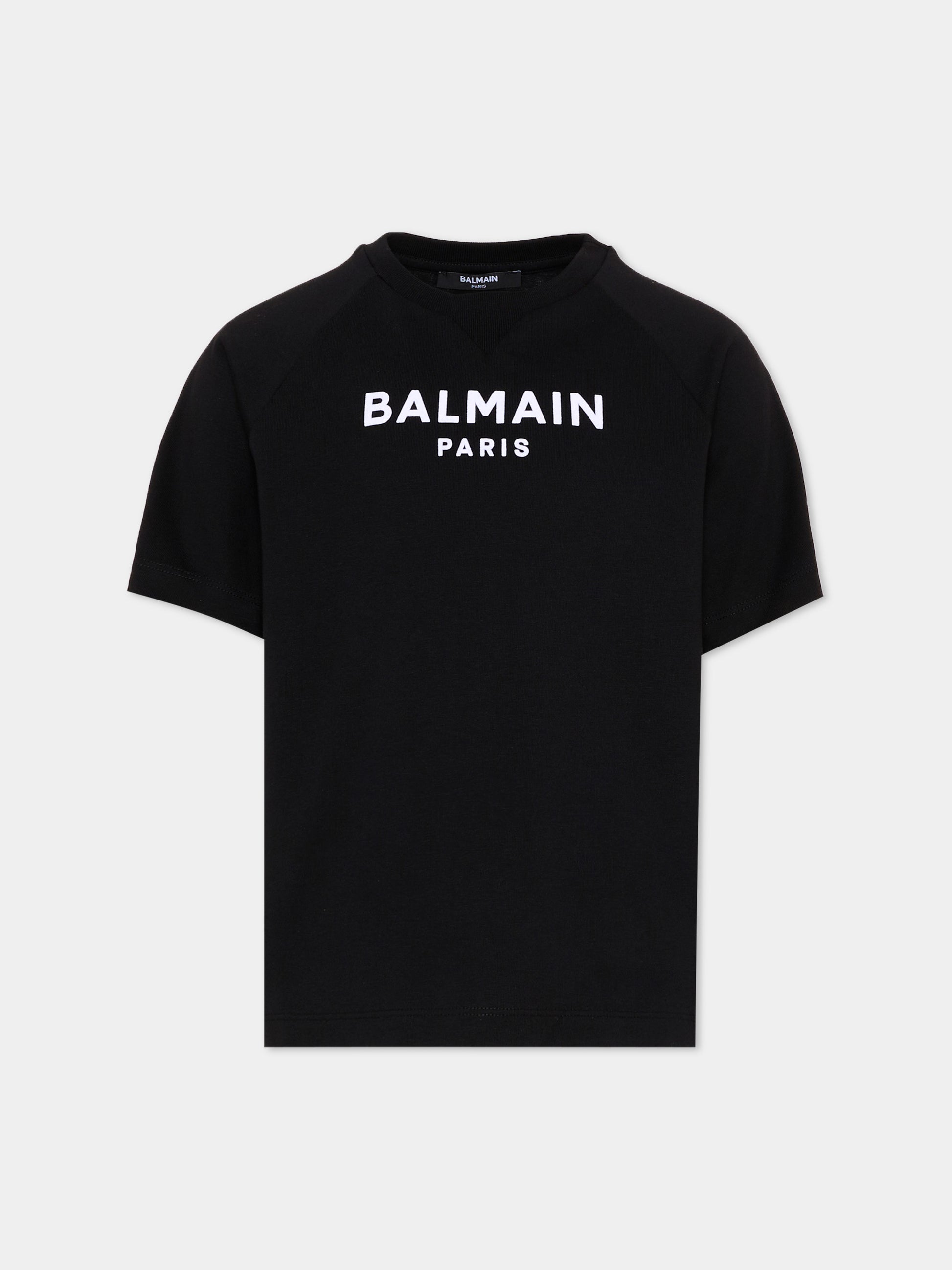 T-Shirt nera per bambino con logo,Balmain Kids,BZ8I01 Z3672 930BC