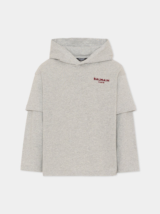 T-Shirt grigia per bambini con logo,Balmain Kids,BZ8I30 Z3191 806BD