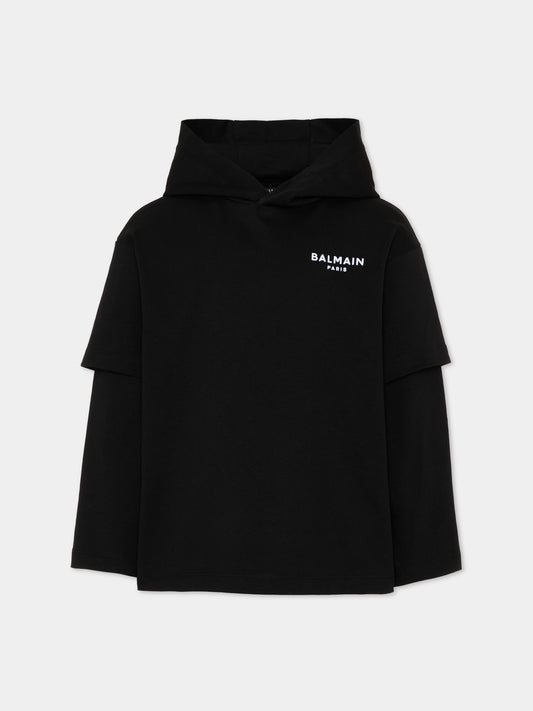 T-Shirt nera per bambini con logo,Balmain Kids,BZ8I30 Z3672 930BC