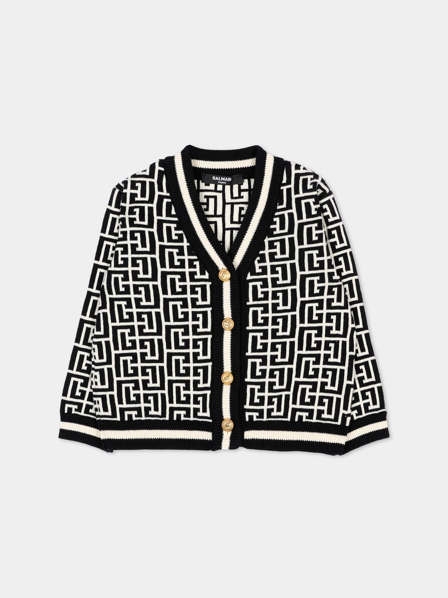 Cardigan nero per neonato con iconico labirinto,Balmain Kids,BY9550 Z3491 104NE