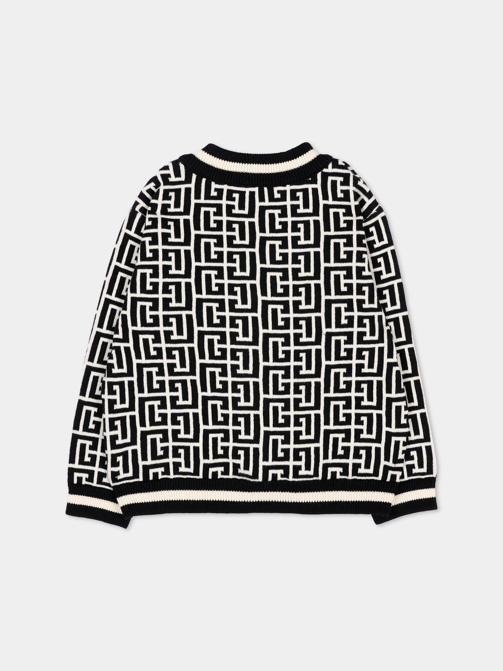 Cardigan nero per neonato con iconico labirinto,Balmain Kids,BY9550 Z3491 104NE