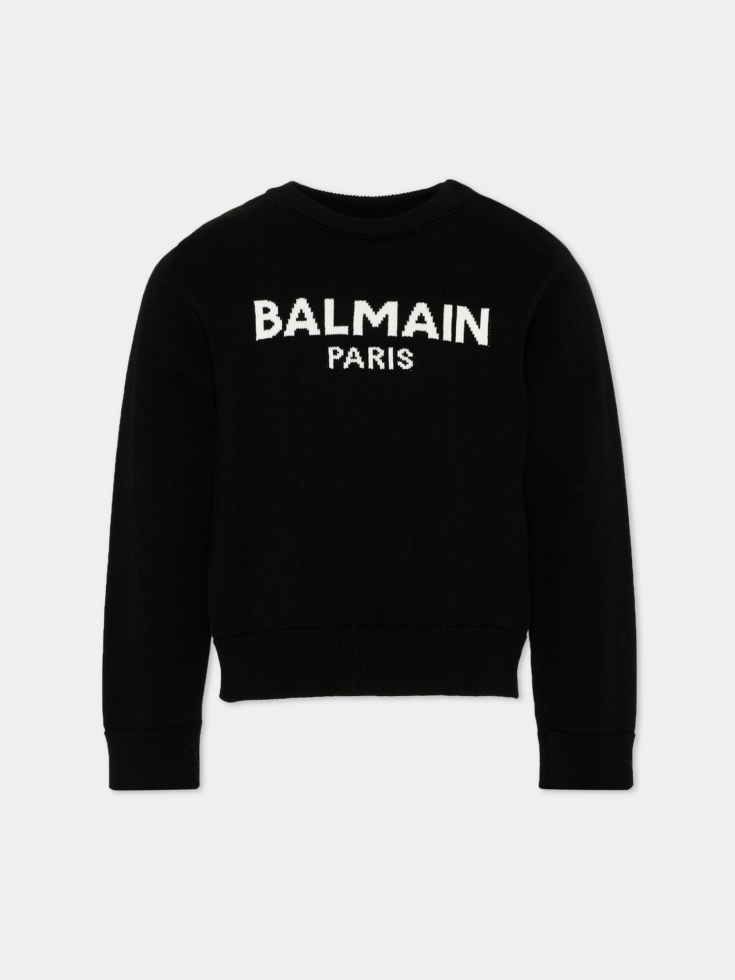 Maglione nero per bambini con logo,Balmain Kids,BY9P60 Z2839 930AV