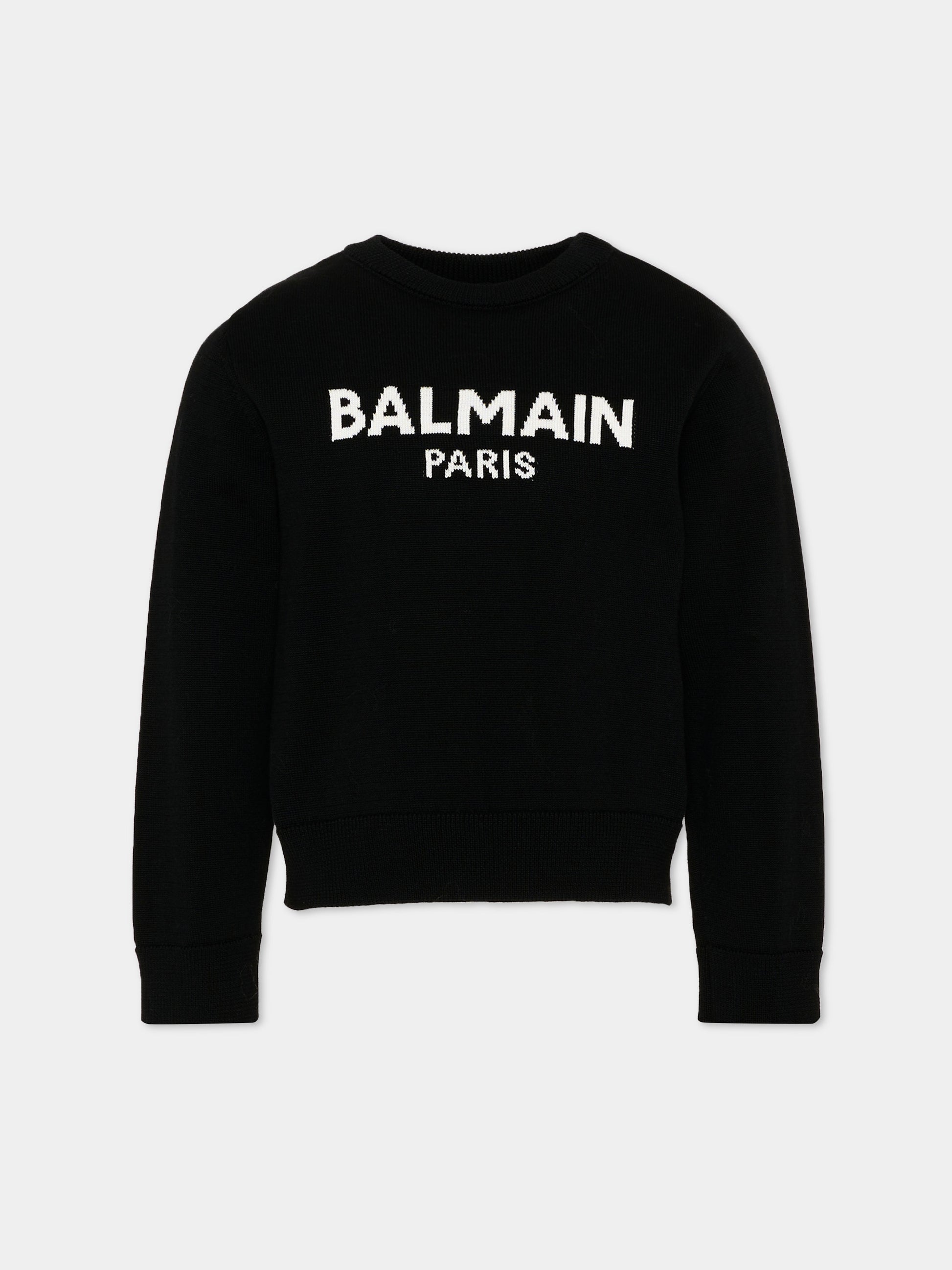 Maglione nero per bambini con logo,Balmain Kids,BY9P60 Z2839 930AV