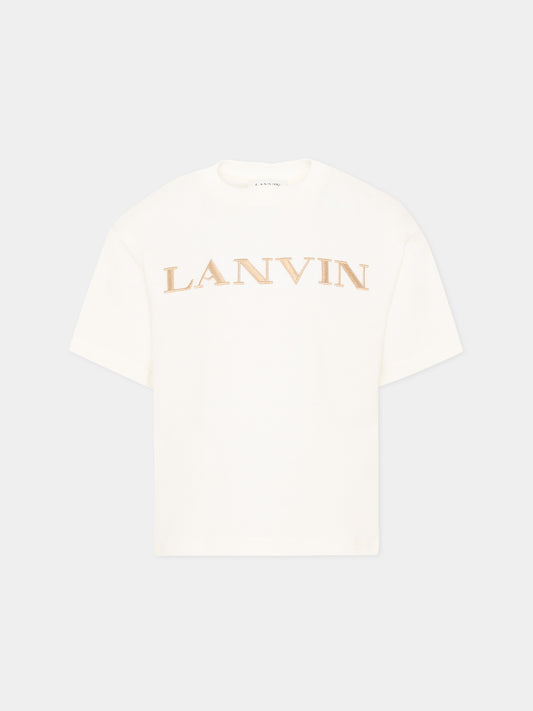 T-Shirt avorio per bambini con logo,Lanvin Petite,N30426 117