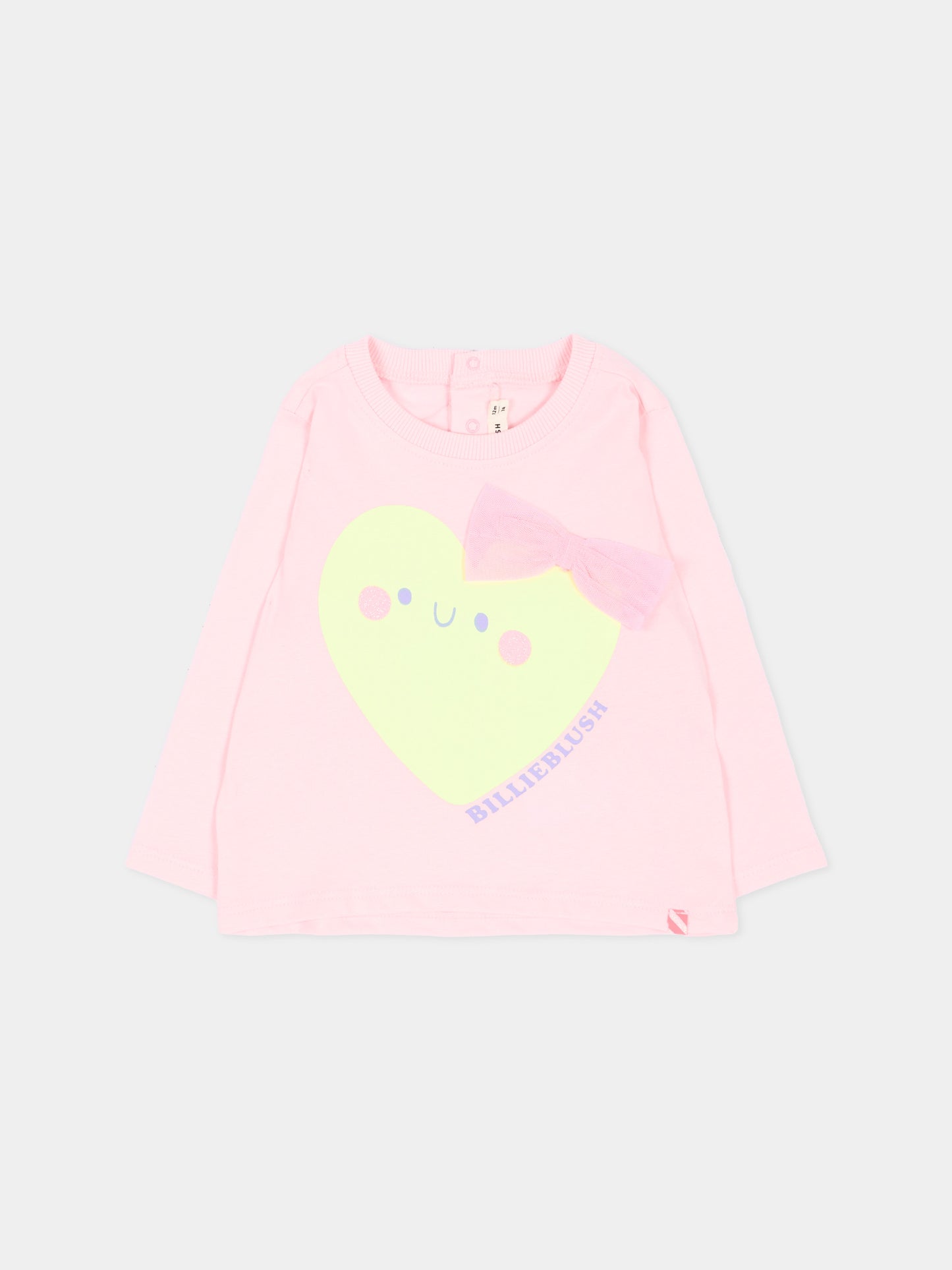 T-shirt a manica lunga rosa per neonata con cuore,Billieblush,U22241 475