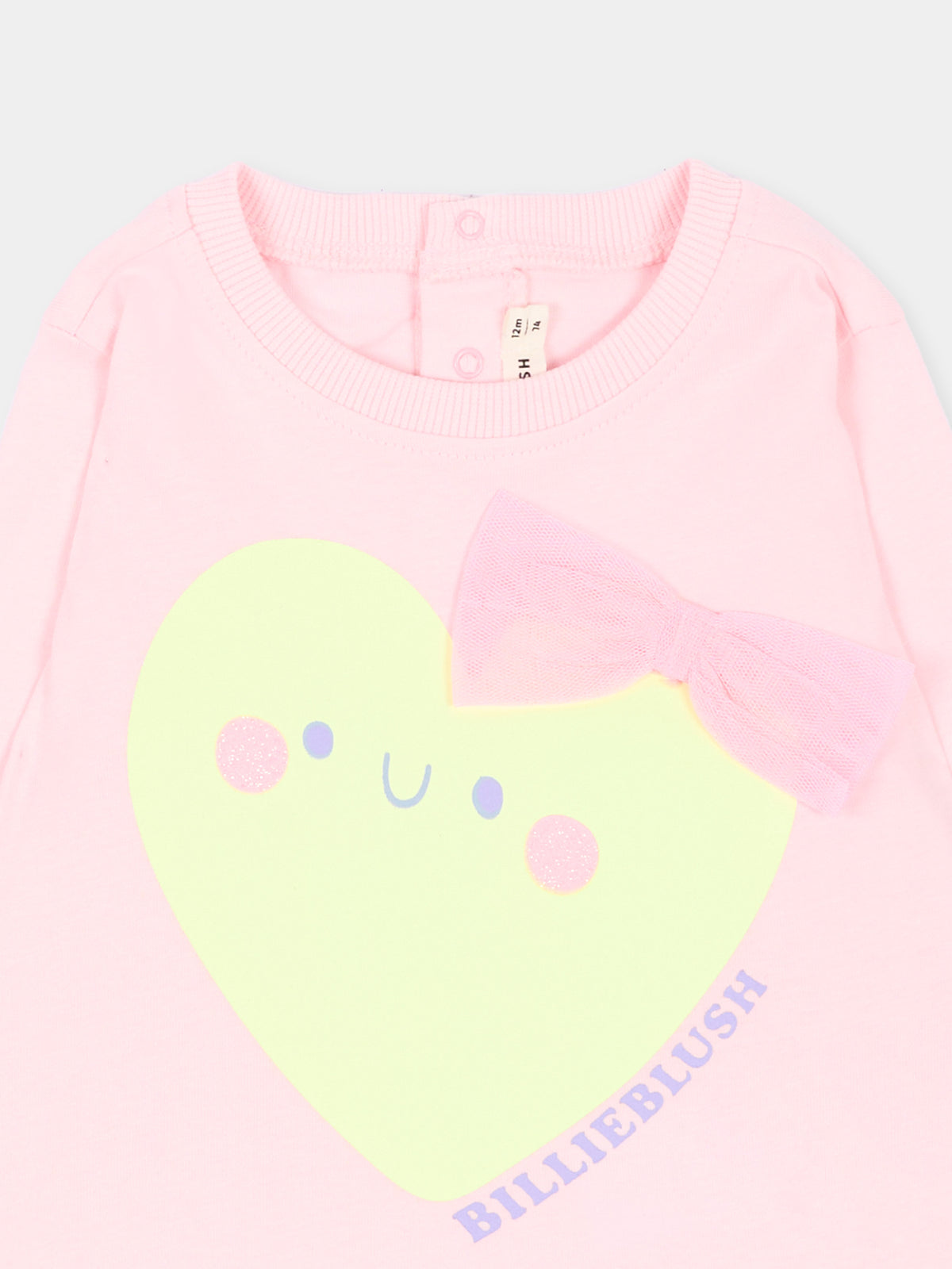 T-shirt a manica lunga rosa per neonata con cuore,Billieblush,U22241 475