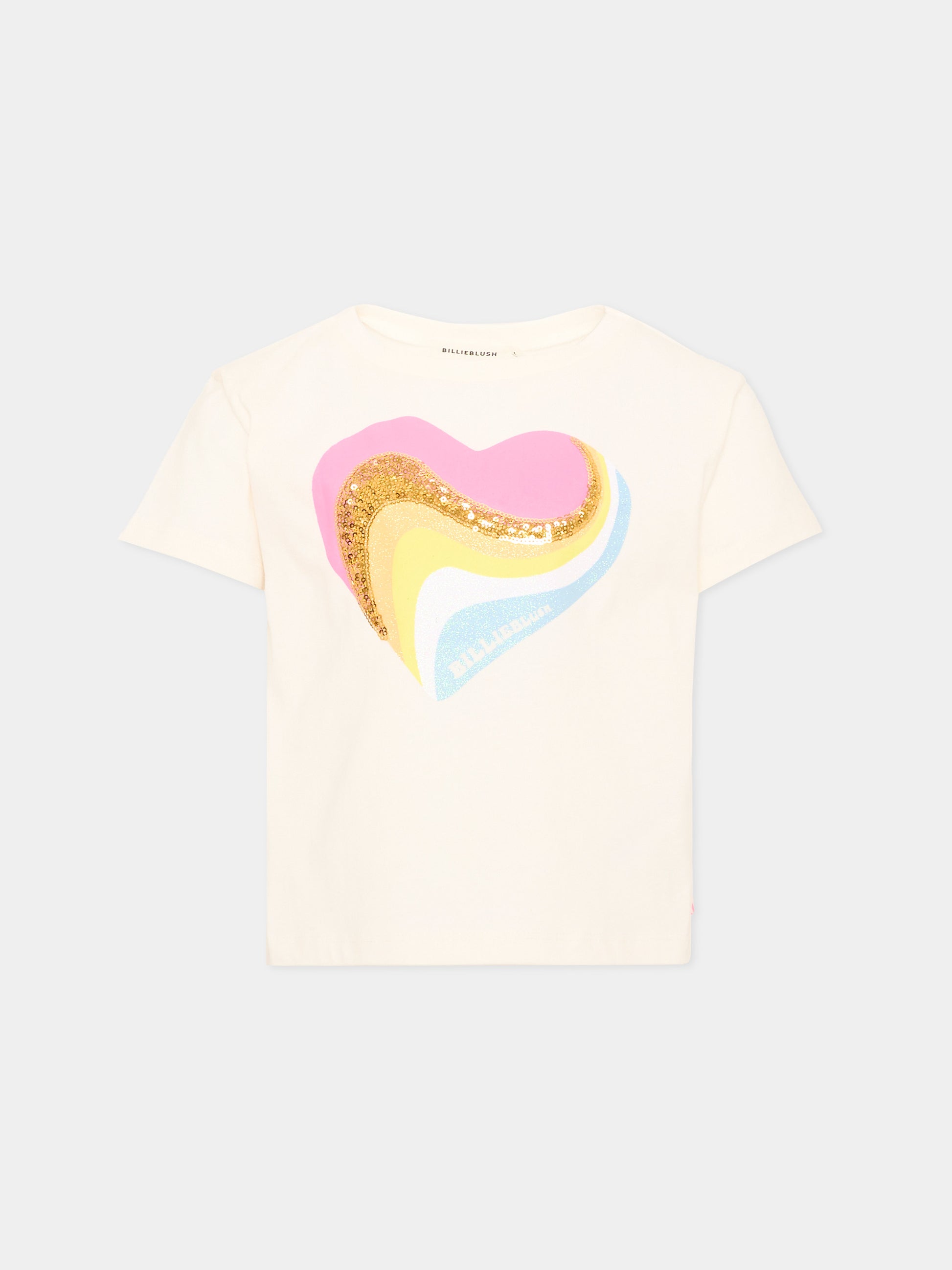 T-shirt avorio per bambina con cuore,Billieblush,U22370 121