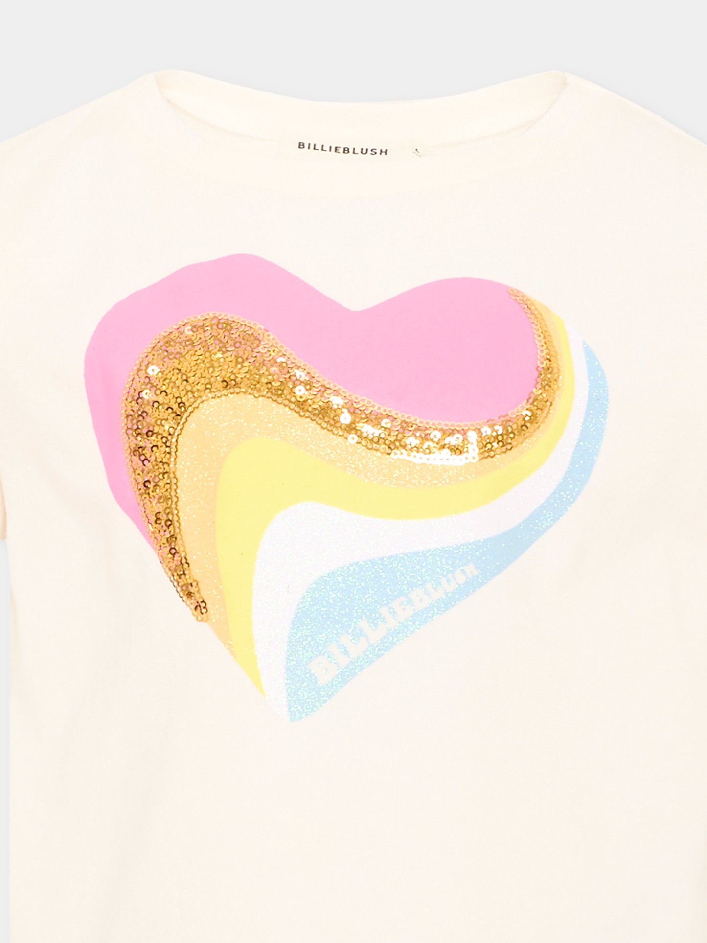 T-shirt avorio per bambina con cuore,Billieblush,U22370 121