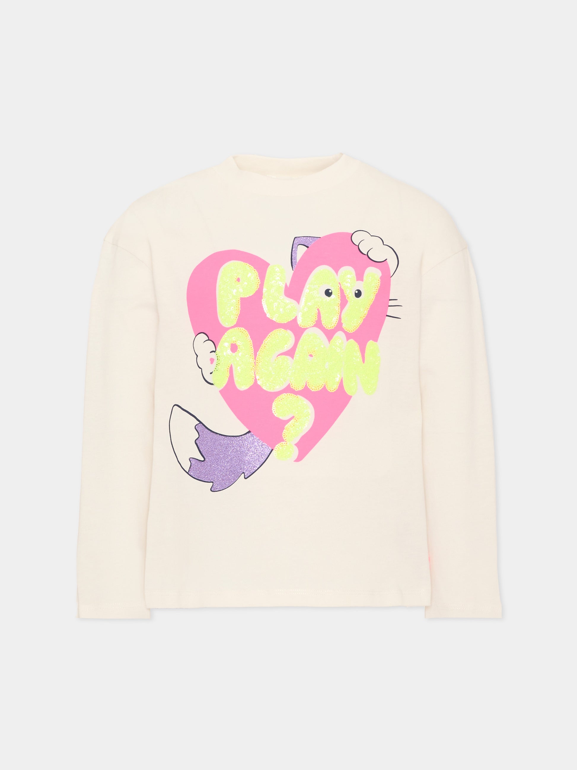 T-shirt a manica lunga avorio per bambina con cuore,Billieblush,U22379 121