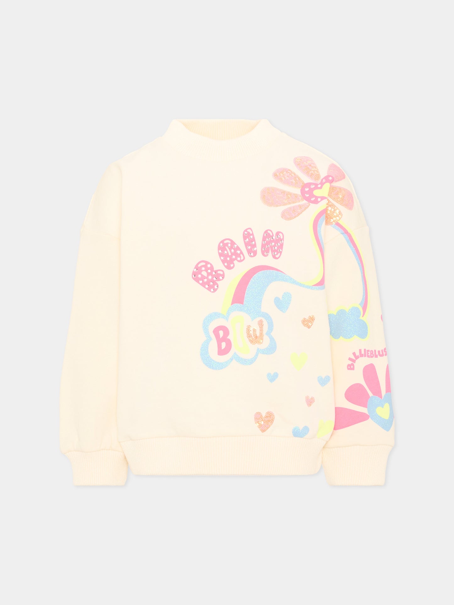 Felpa avorio per bambina con arcobaleno,Billieblush,U22397 243