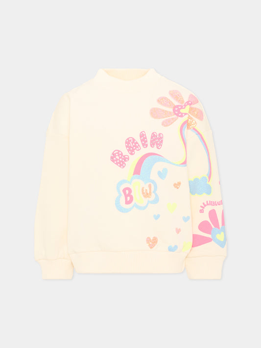 Felpa avorio per bambina con arcobaleno,Billieblush,U22397 243