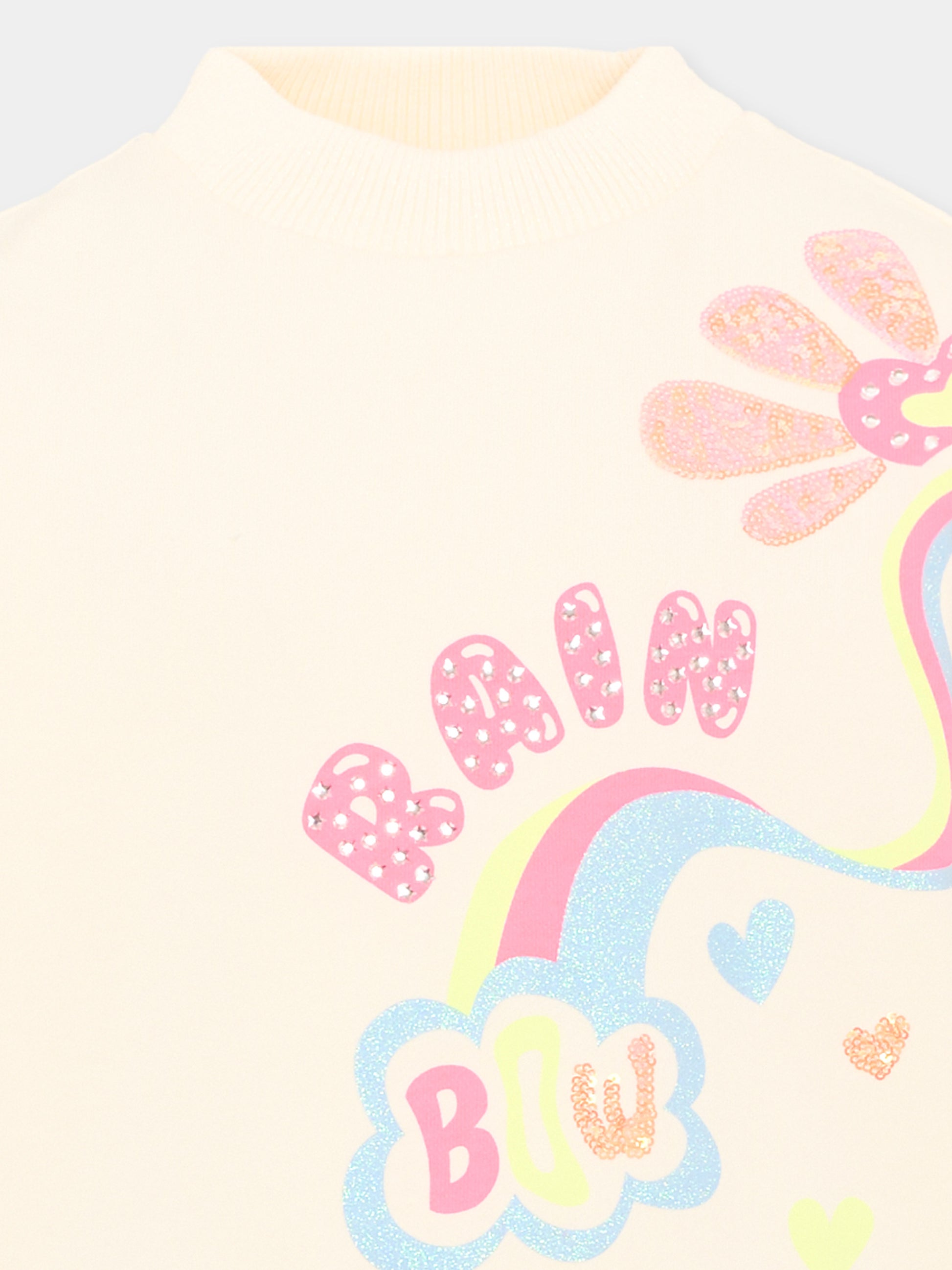 Felpa avorio per bambina con arcobaleno,Billieblush,U22397 243