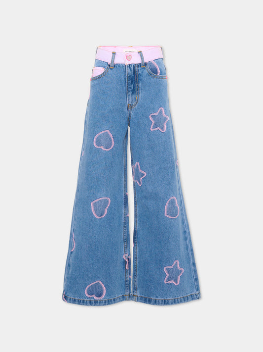 Jeans denim per bambina con patch logo,Billieblush,U22416 Z10