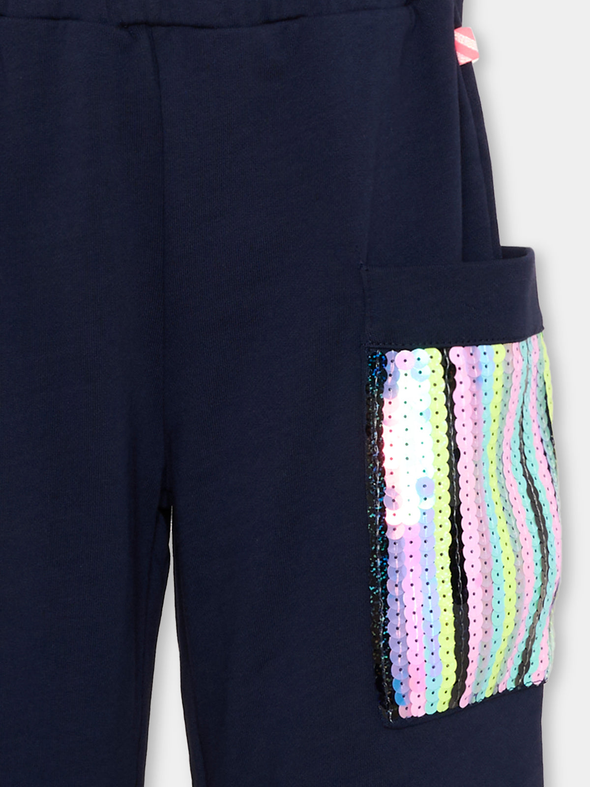 Pantaloni sportivi blu per bambina con paillettes,Billieblush,U22420 85T