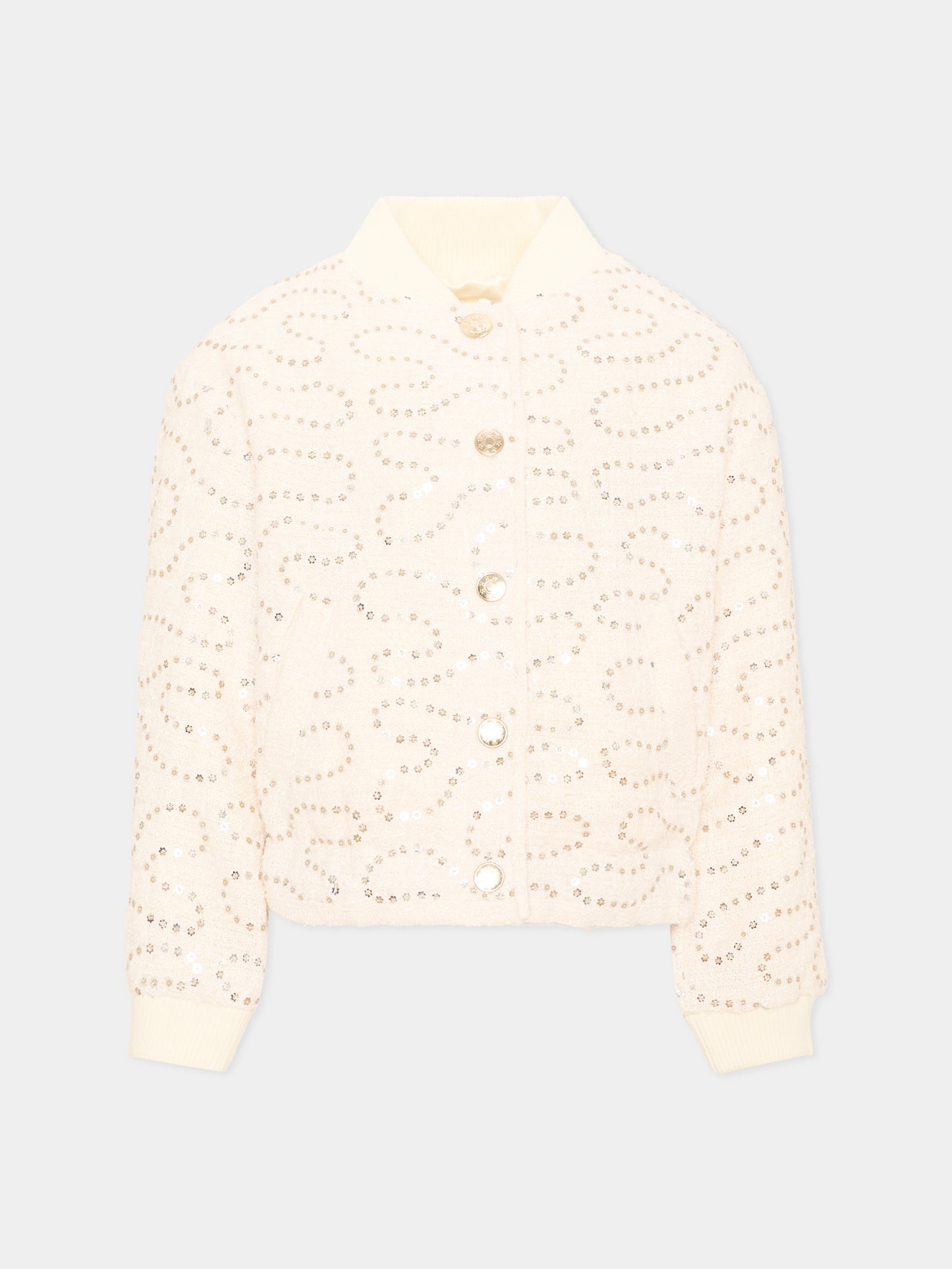 Bomber avorio per bambina con paillettes,Billieblush,U22433 121