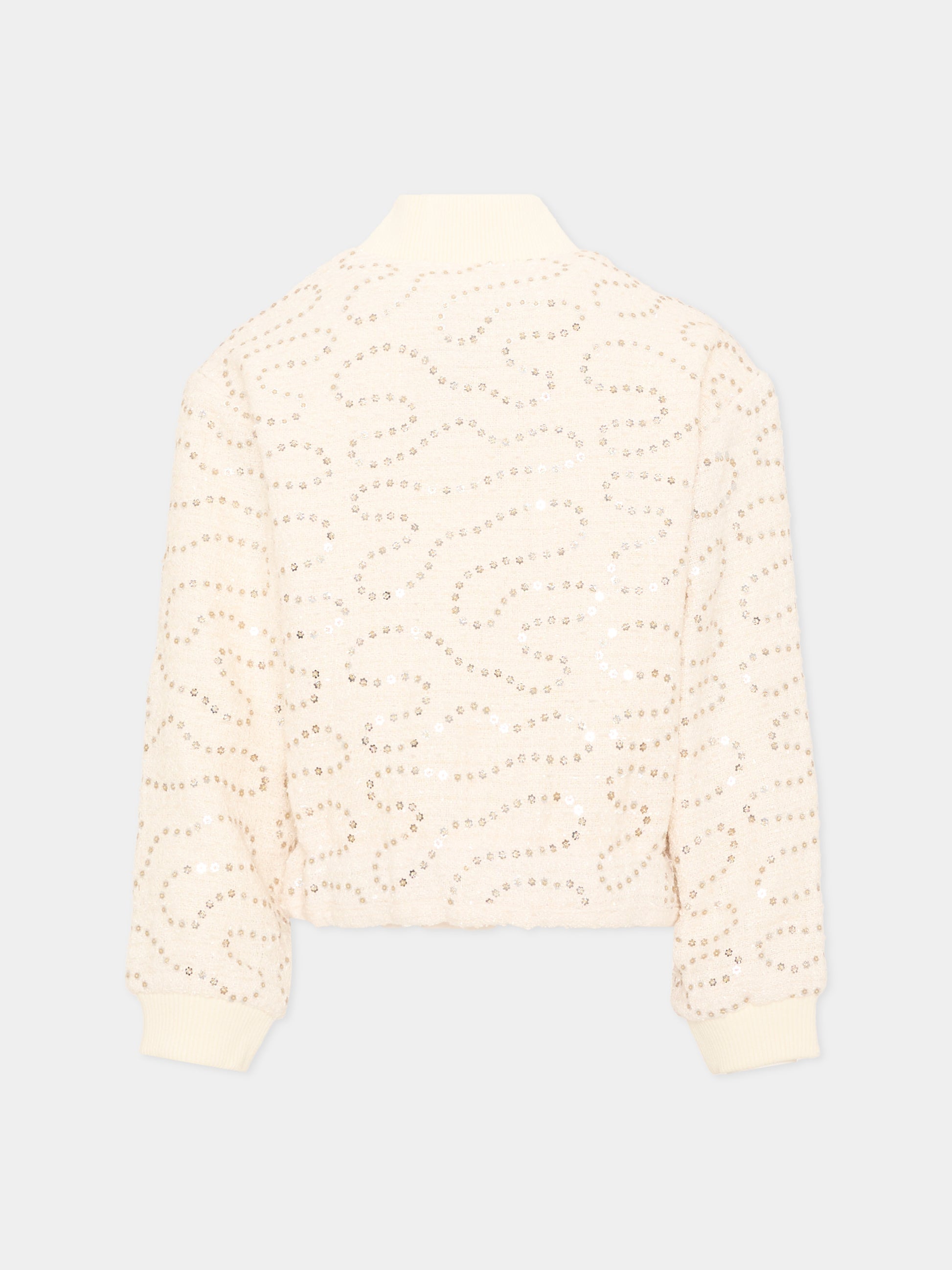 Bomber avorio per bambina con paillettes,Billieblush,U22433 121