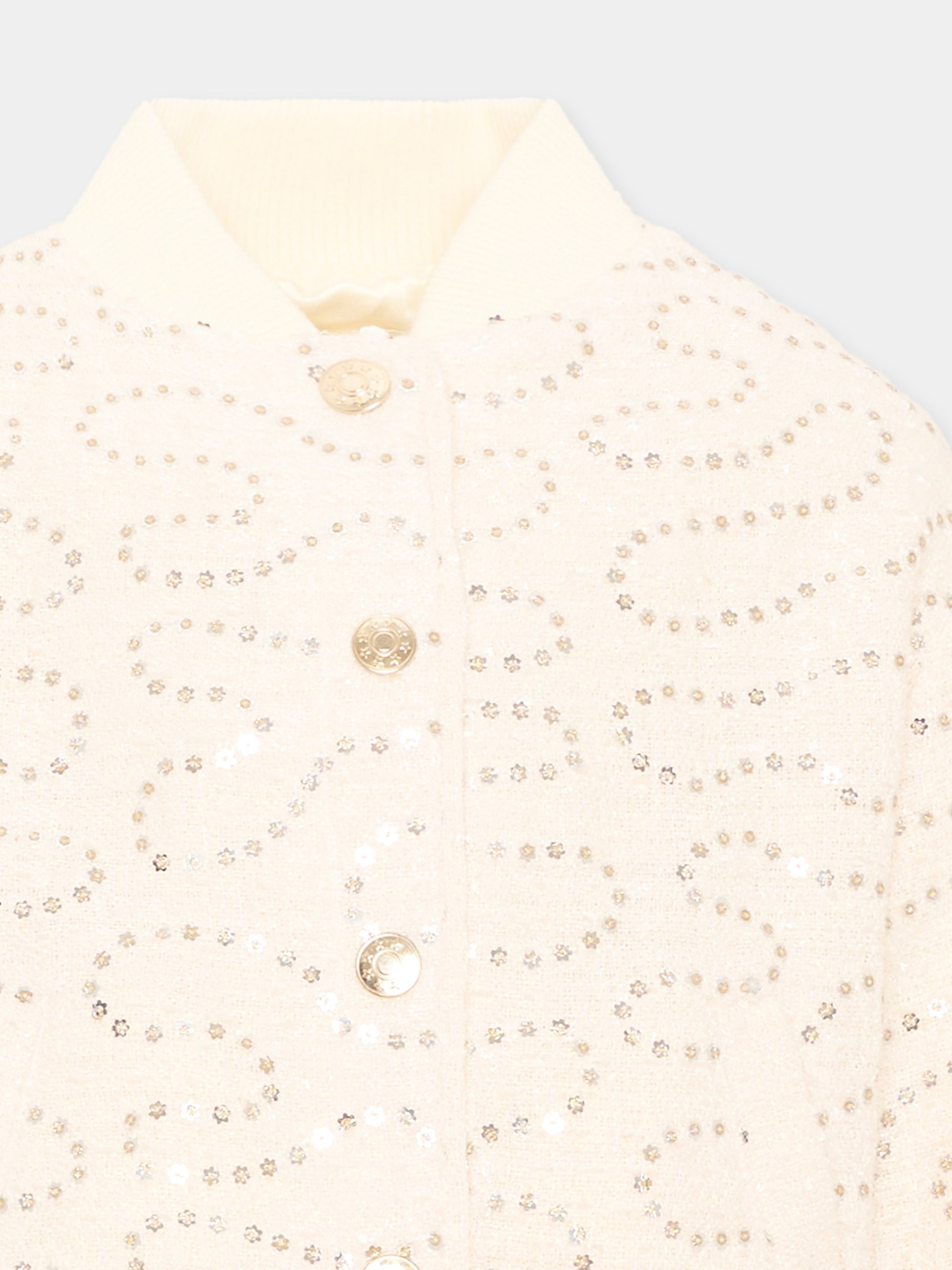 Bomber avorio per bambina con paillettes,Billieblush,U22433 121