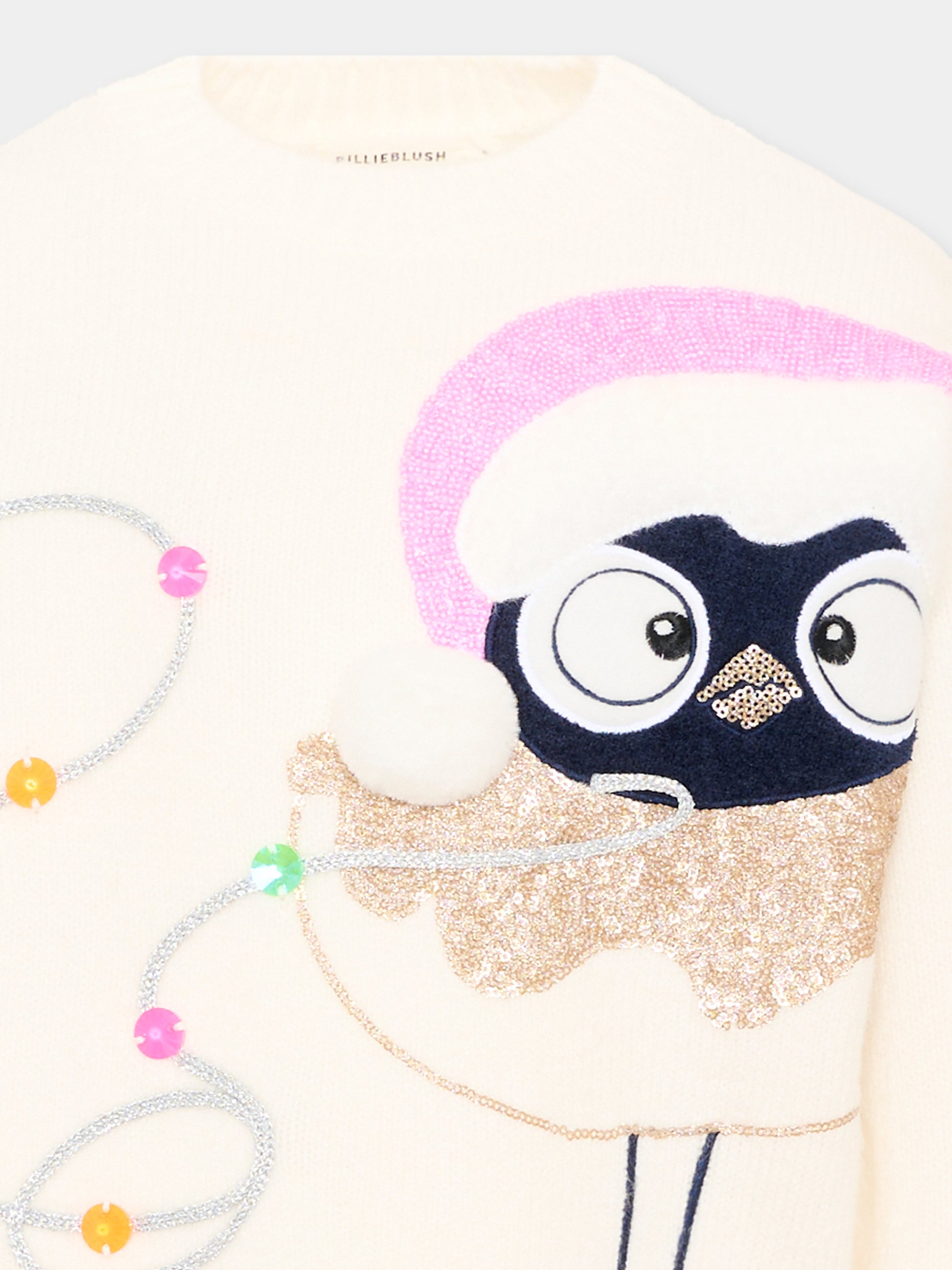 Maglione avorio per bambina con pinguino,Billieblush,U22471 121