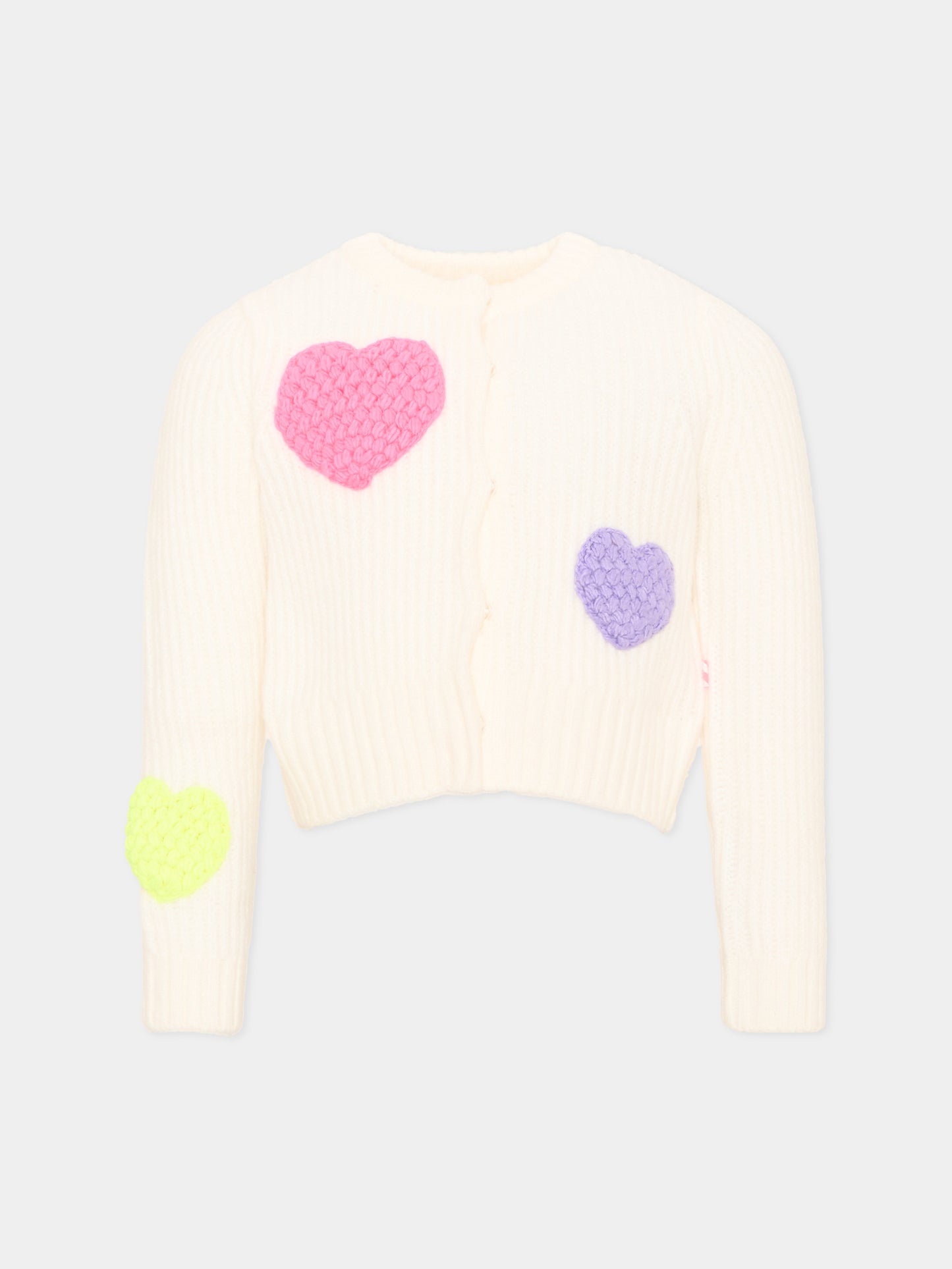 Cardigan avorio per bambina con cuori,Billieblush,U22473 121