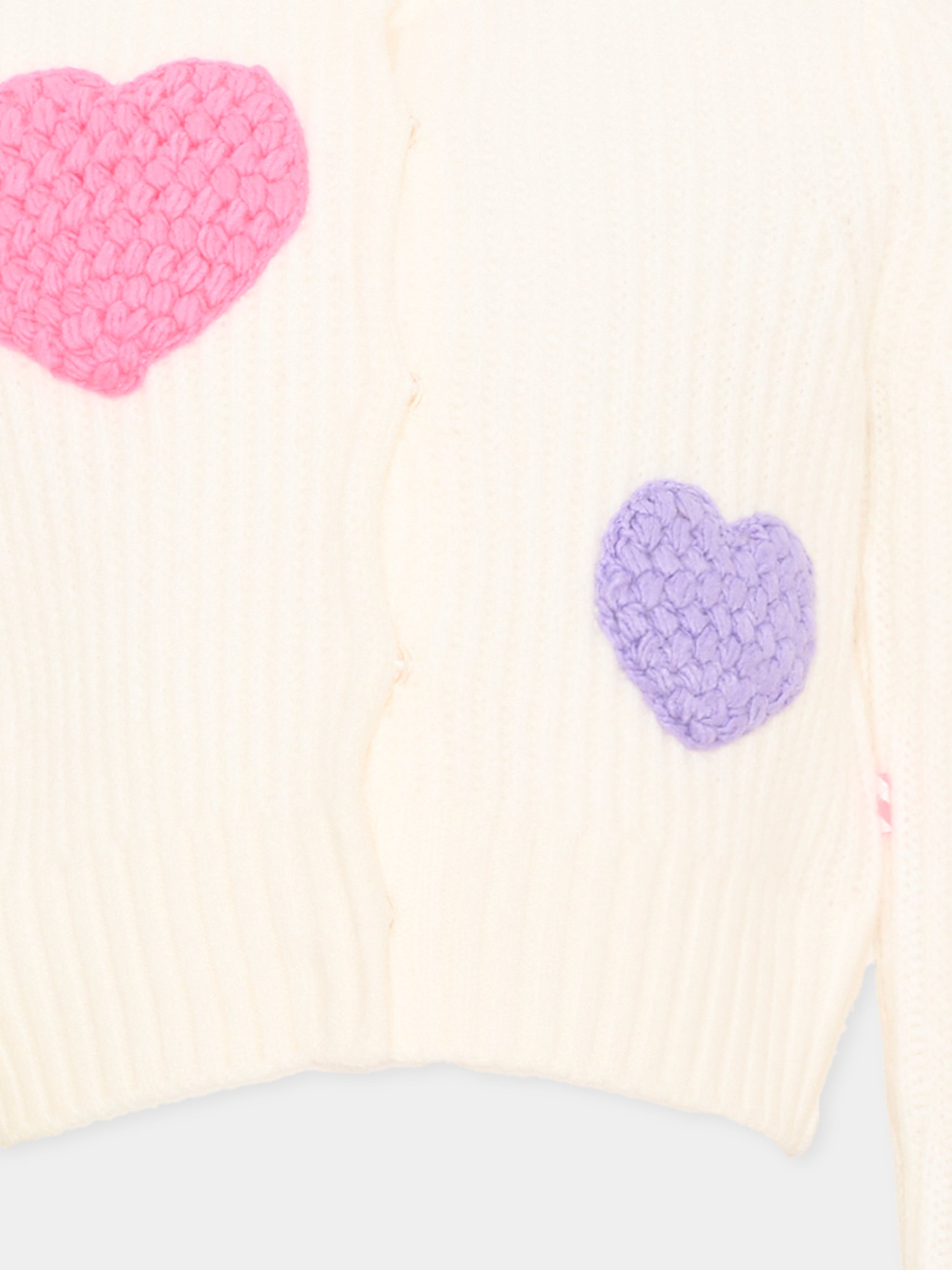 Cardigan avorio per bambina con cuori,Billieblush,U22473 121