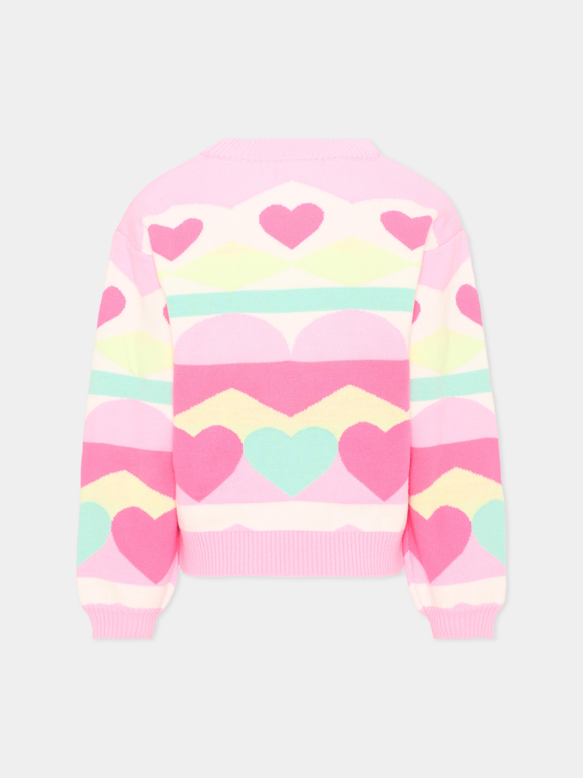 Maglione rosa per bambina con cuori,Billieblush,U22474 Z41