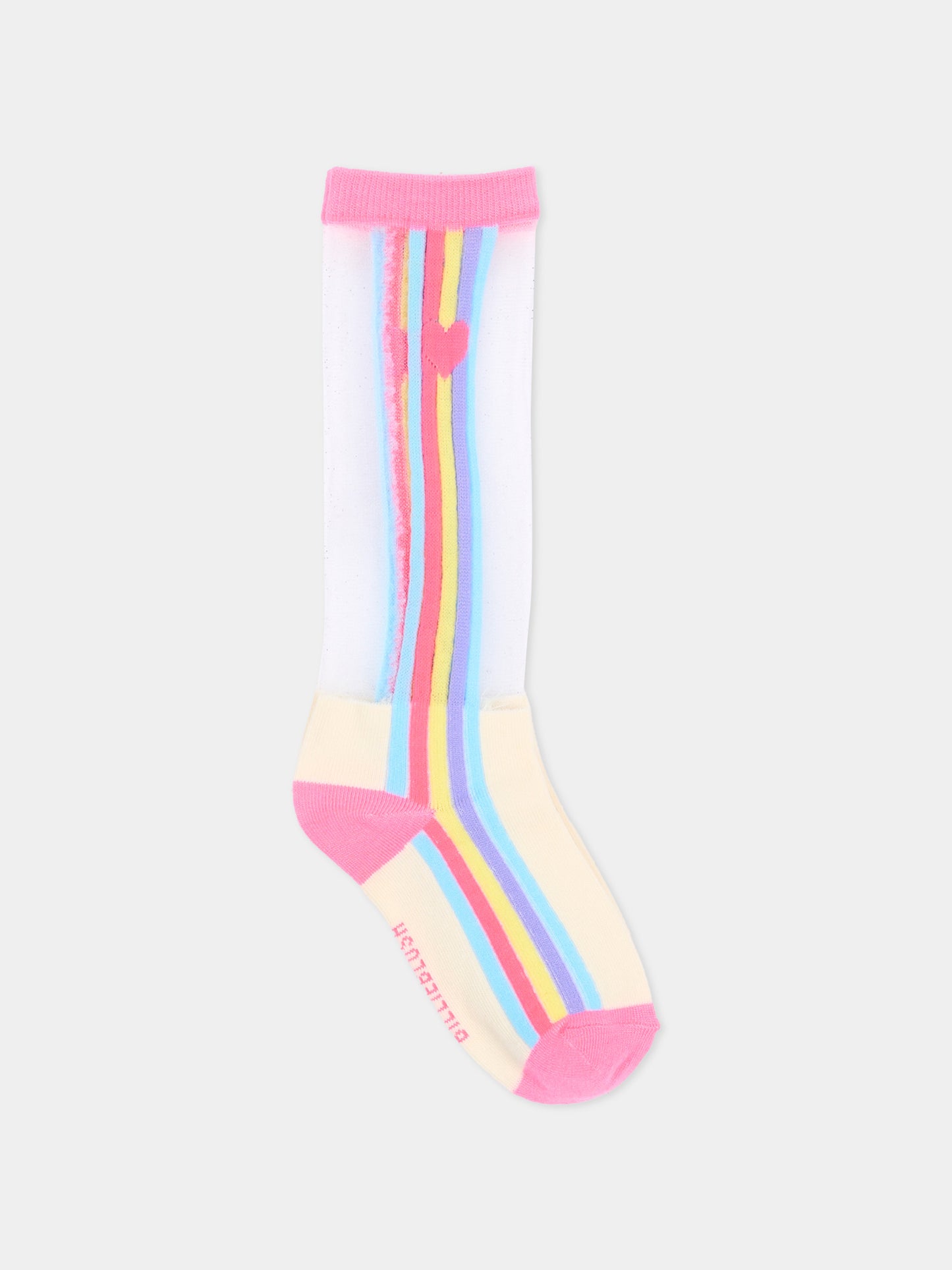 Calzini avorio per bambina a righe,Billieblush,U22515 47A