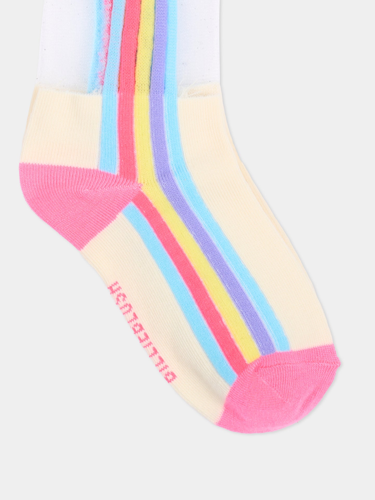 Calzini avorio per bambina a righe,Billieblush,U22515 47A