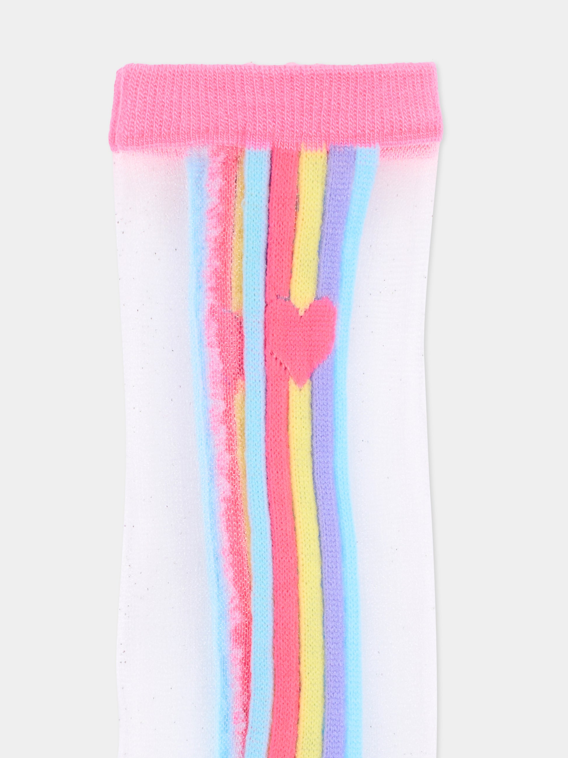 Calzini avorio per bambina a righe,Billieblush,U22515 47A