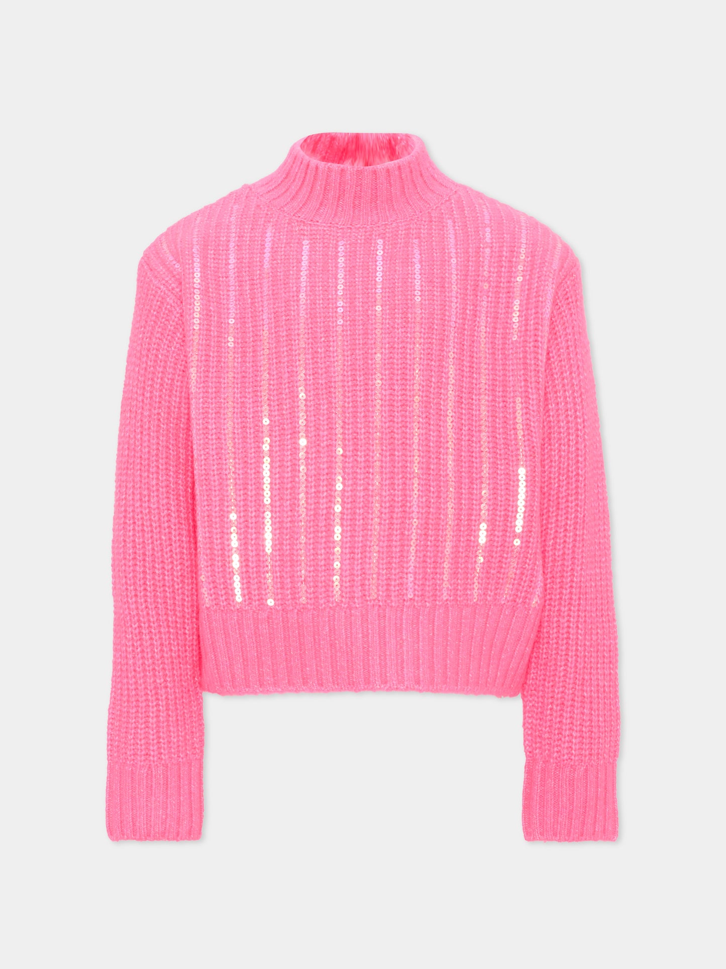 Maglione fucsia per bambina con paillettes,Billieblush,U22561 47A