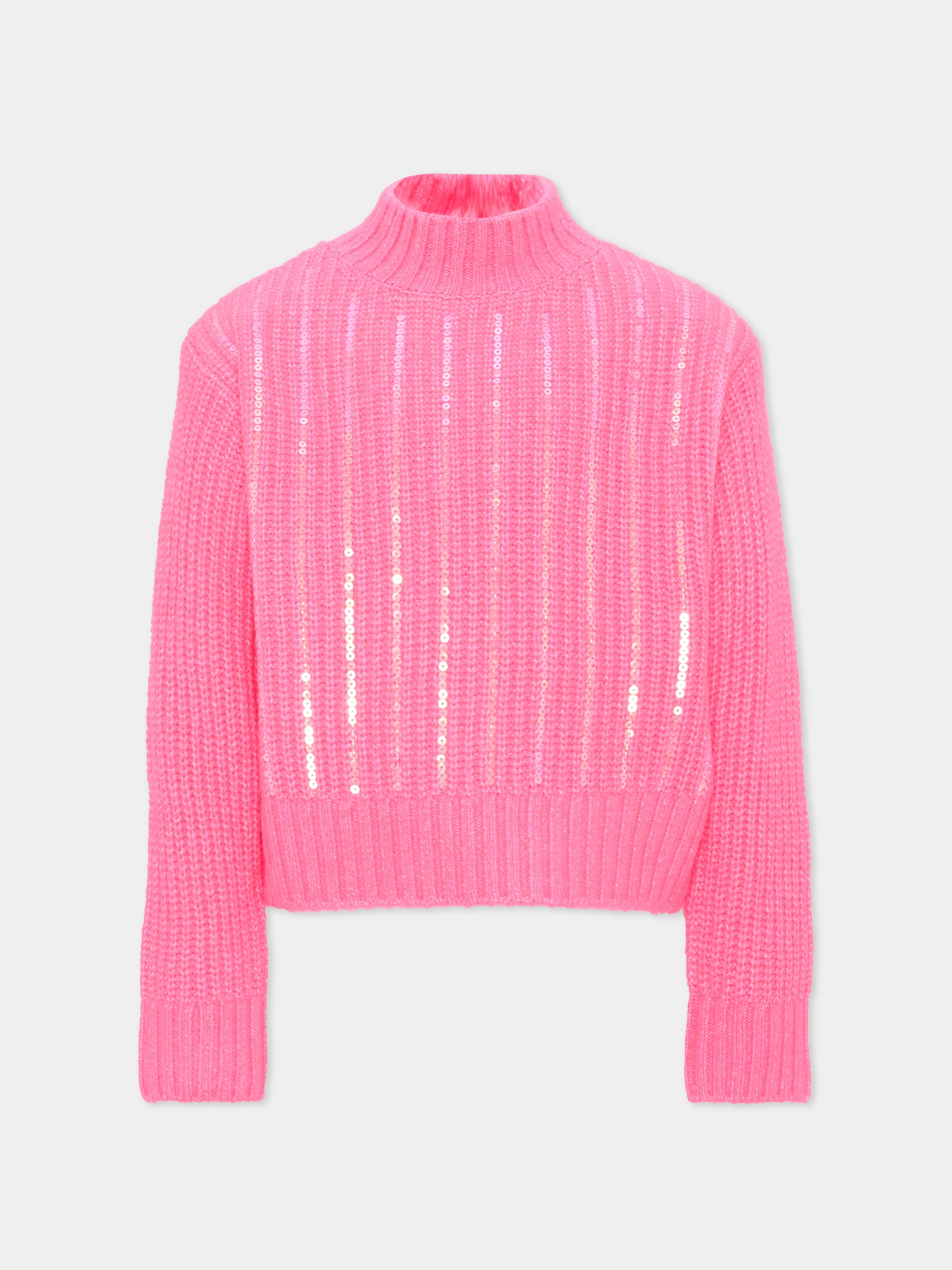 Maglione fucsia per bambina con paillettes,Billieblush,U22561 47A