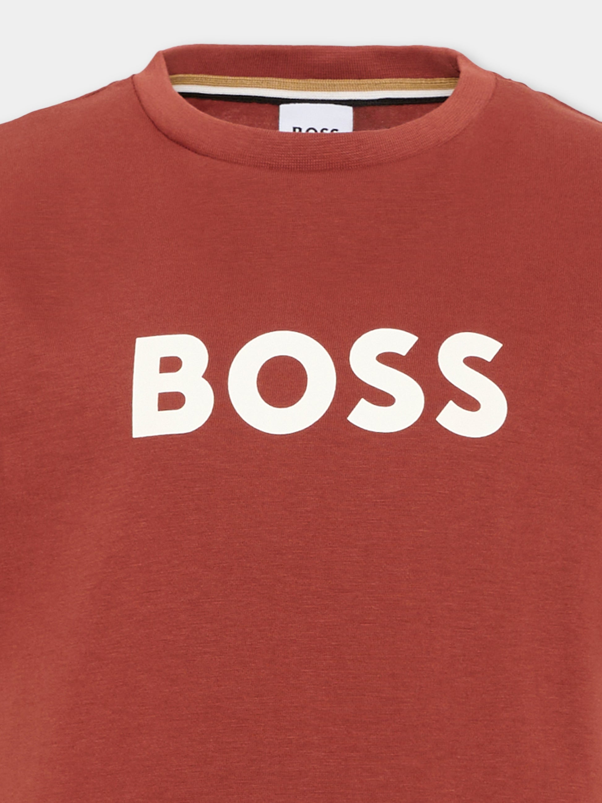 T-Shirt bordeaux per bambino con logo,Boss,J52711 95G