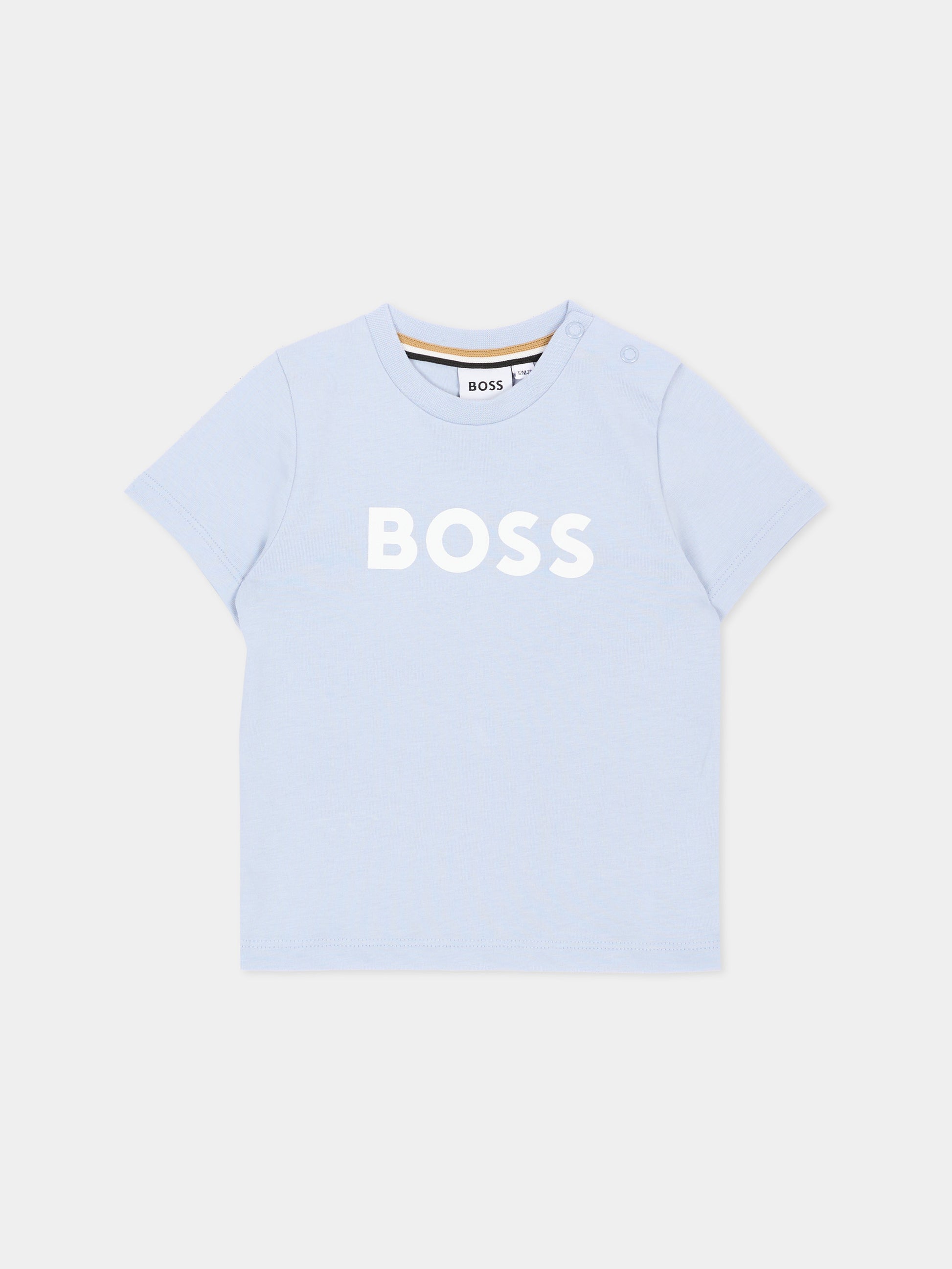 T-Shirt celeste per neonato con logo,Boss,J52712 796