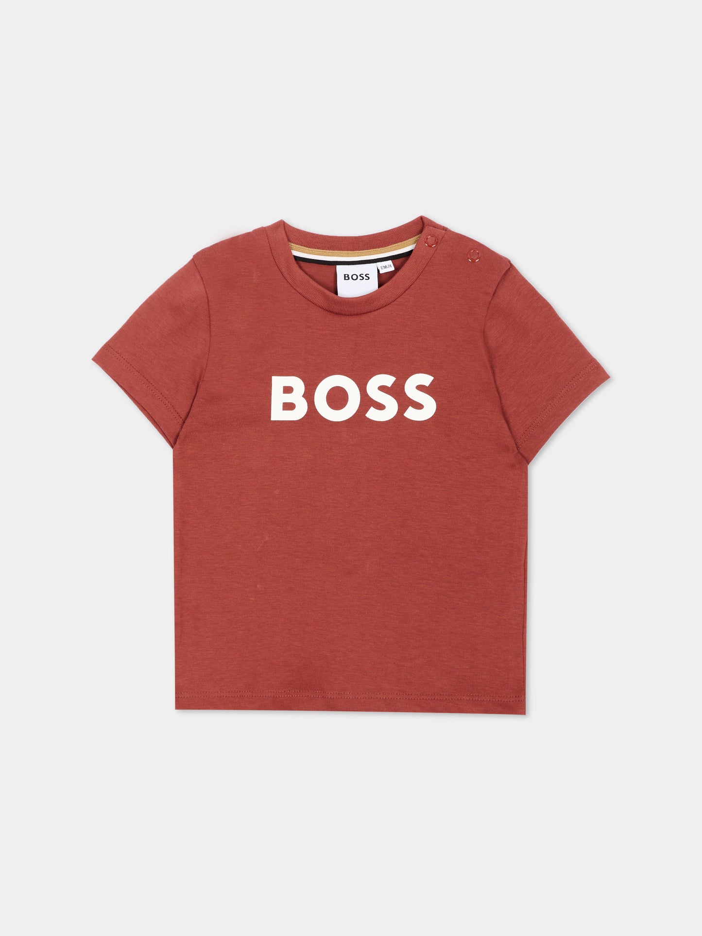 T-Shirt bordeaux per neonato con logo,Boss,J52712 95G