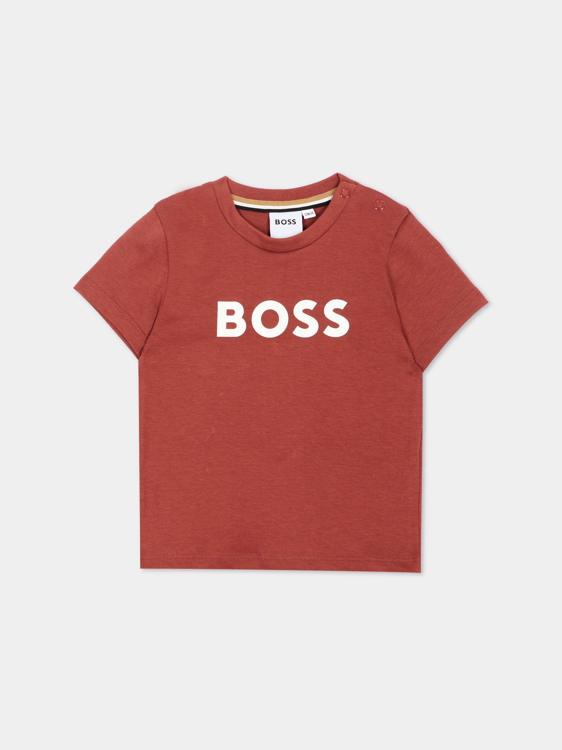 T-Shirt bordeaux per neonato con logo,Boss,J52712 95G