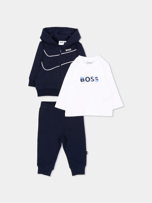 Completo sportivo blu per neonato con logo,Boss,J53307 849