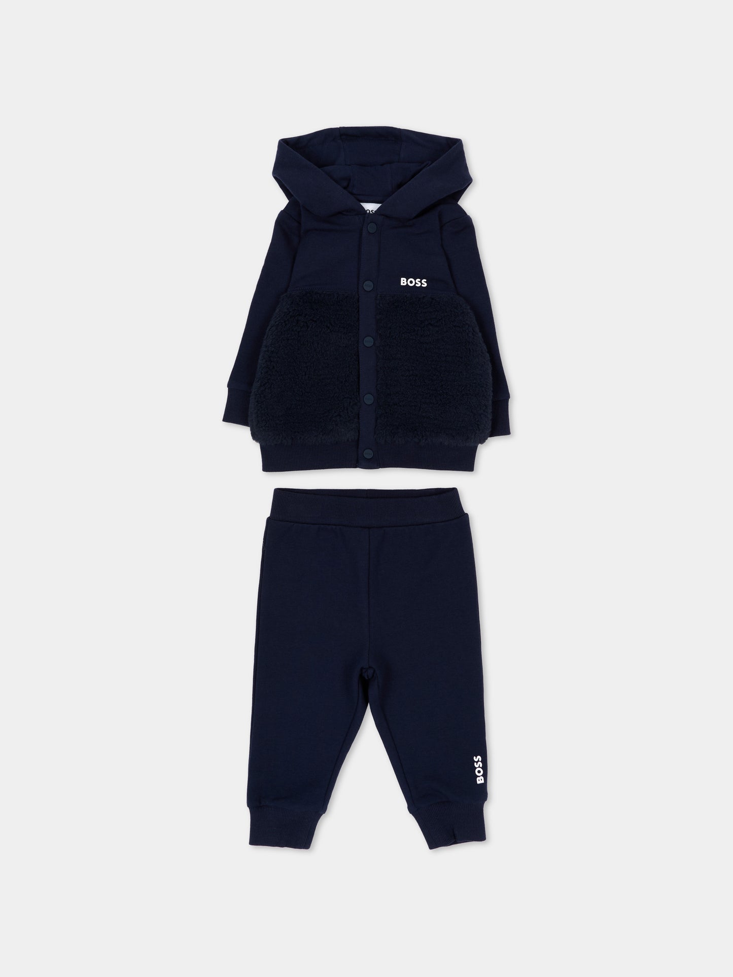 Completo sportivo lungo blu per neonato con logo,Boss,J53312 849