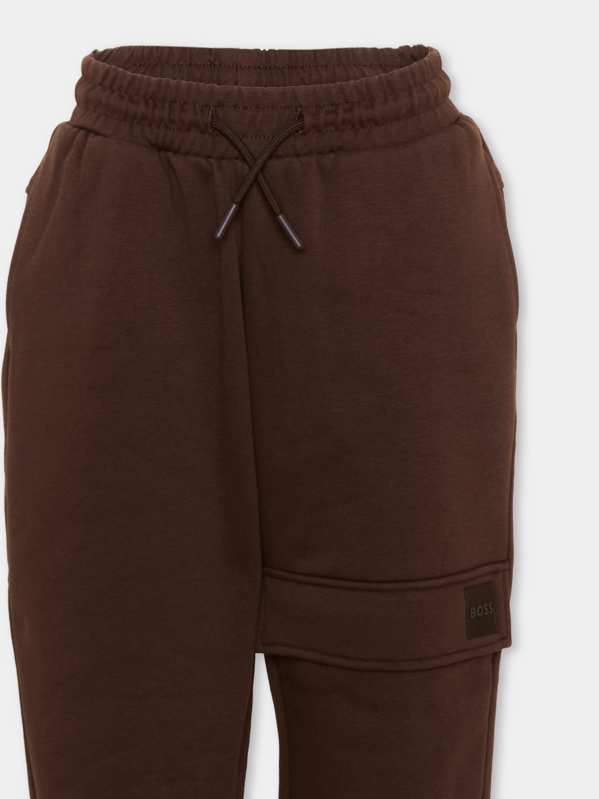 Pantalone marrone per bambino con logo,Boss,J53352 343