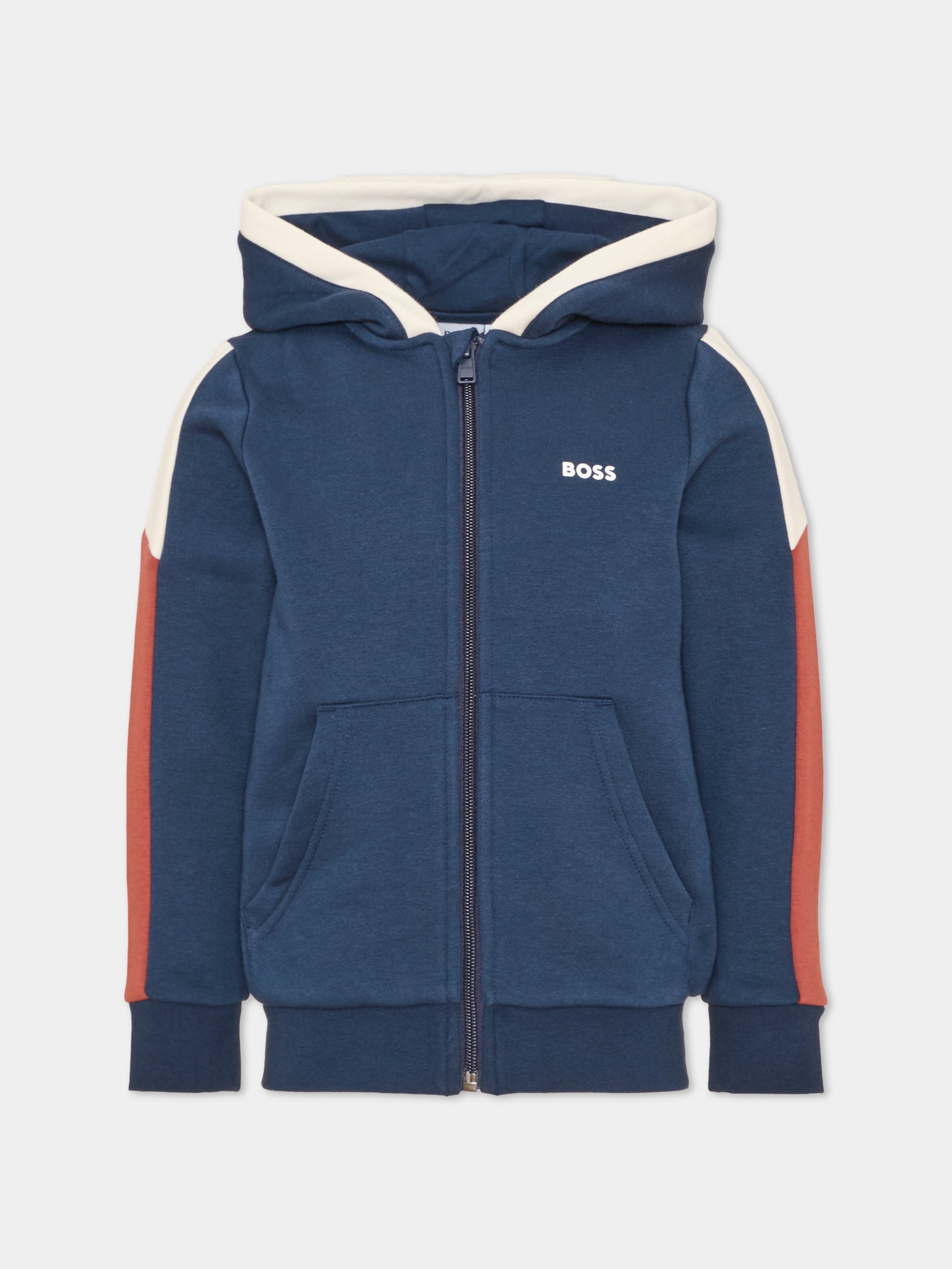 Felpa con cappuccio blu per bambino con logo,Boss,J53368 849